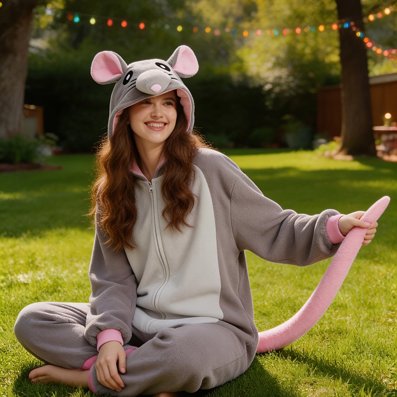 Image of Mouse Adult Unisex Animal Zipper Onesie Pajamas Women's Cartoon Hooded Jumpsuit Suitable For Autumn And Winter Season Homewear