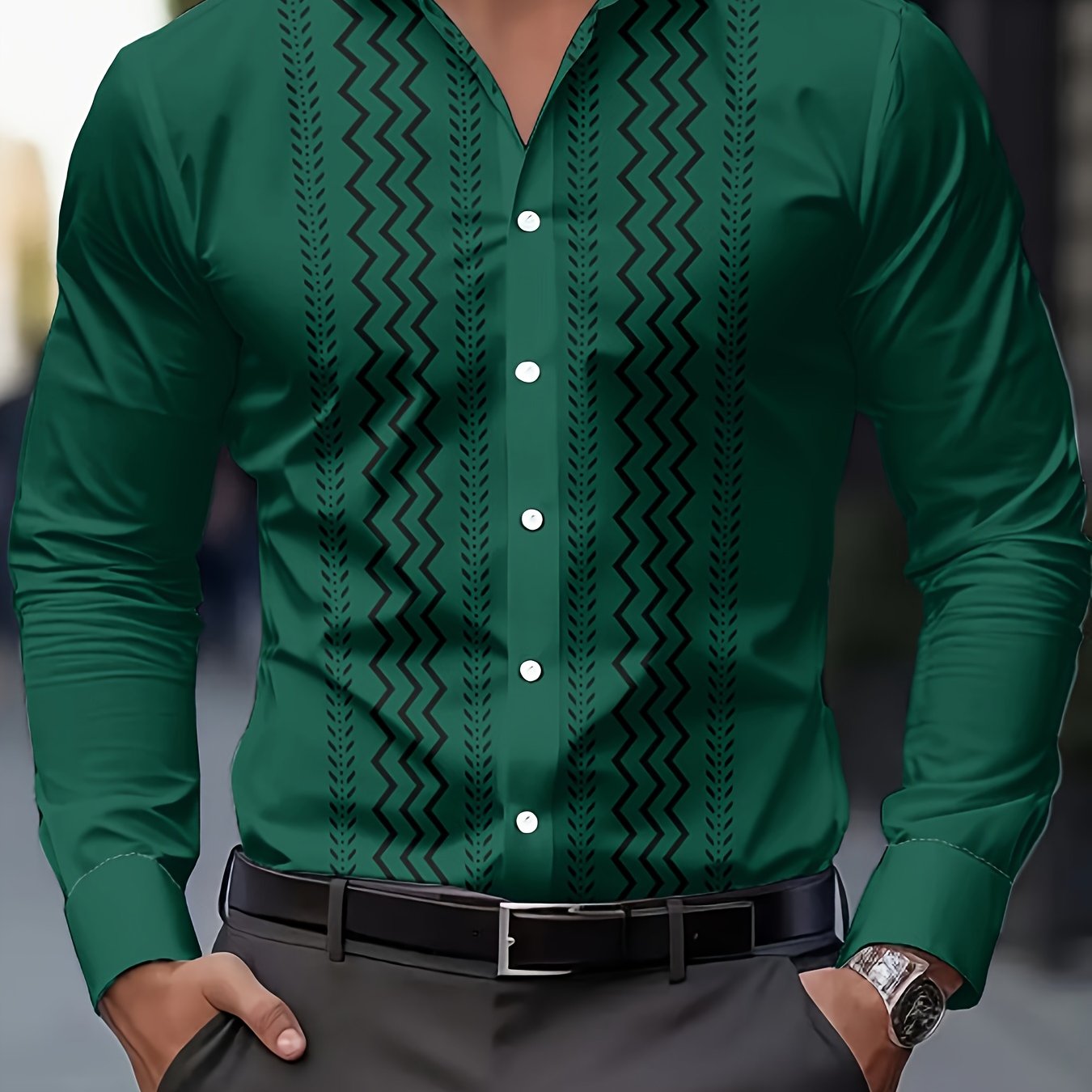 TEMU Men's Fashion Printed Shirt, Spring/autumn Casual Breathable Button- Long Sleeve Shirt