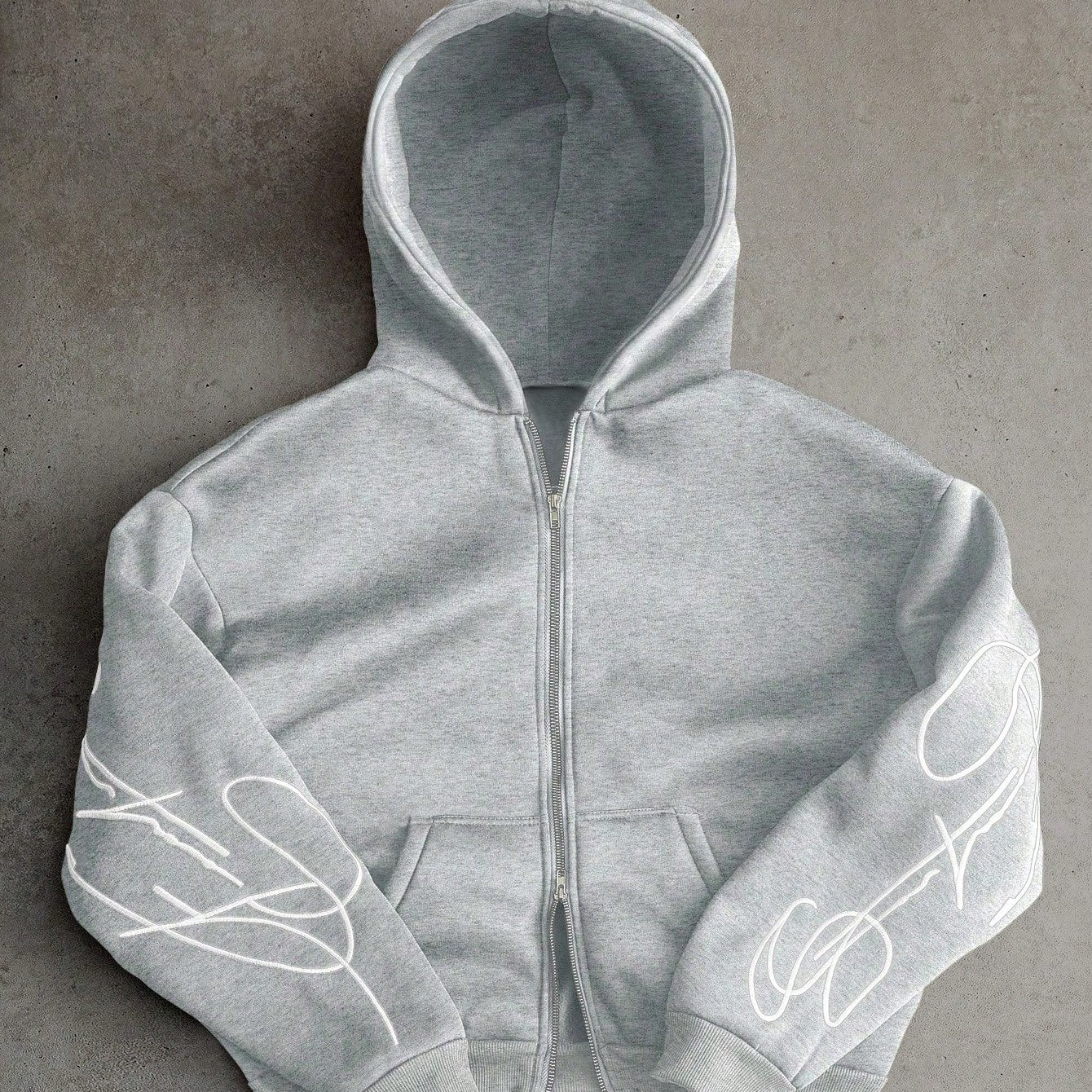 TEMU Men's Creative Font Pattern Large Back Graphic Embroidery Metal Zipper Fashion Hooded Cropped Sweatshirt