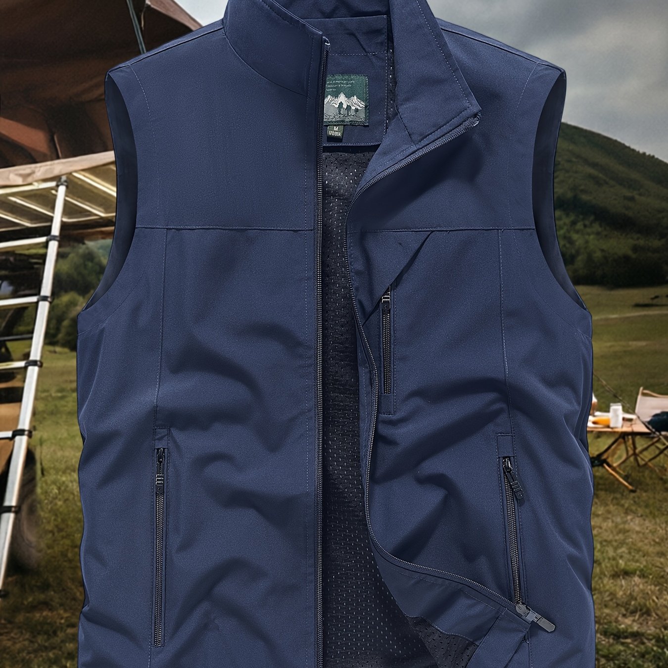 TEMU Plus Size Men's Summer Autumn Outdoor Hiking Vest, Father's Day Gift For Dad, Mesh Breathable Multi-pocket Collar Utility Vest, Men's Summer