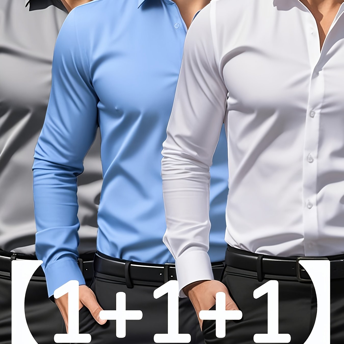 TEMU Set Of 3 Solid Color Men's Dress Shirts, Suitable For Business And Commuting, In Fashionable Colors