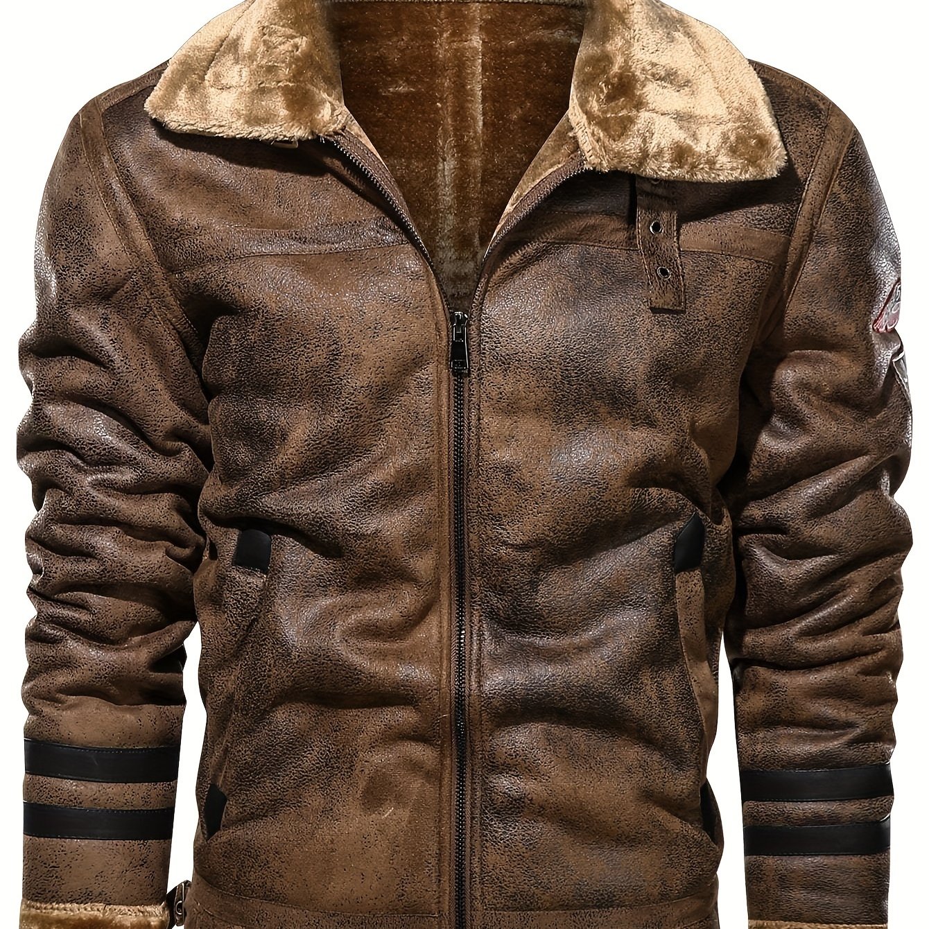Image of New Winter Men's Cross-border Fleece-lined Jacket, Featuring A Stylish And , Perfect For Tough Motorcycle Enthusiasts, Thick
