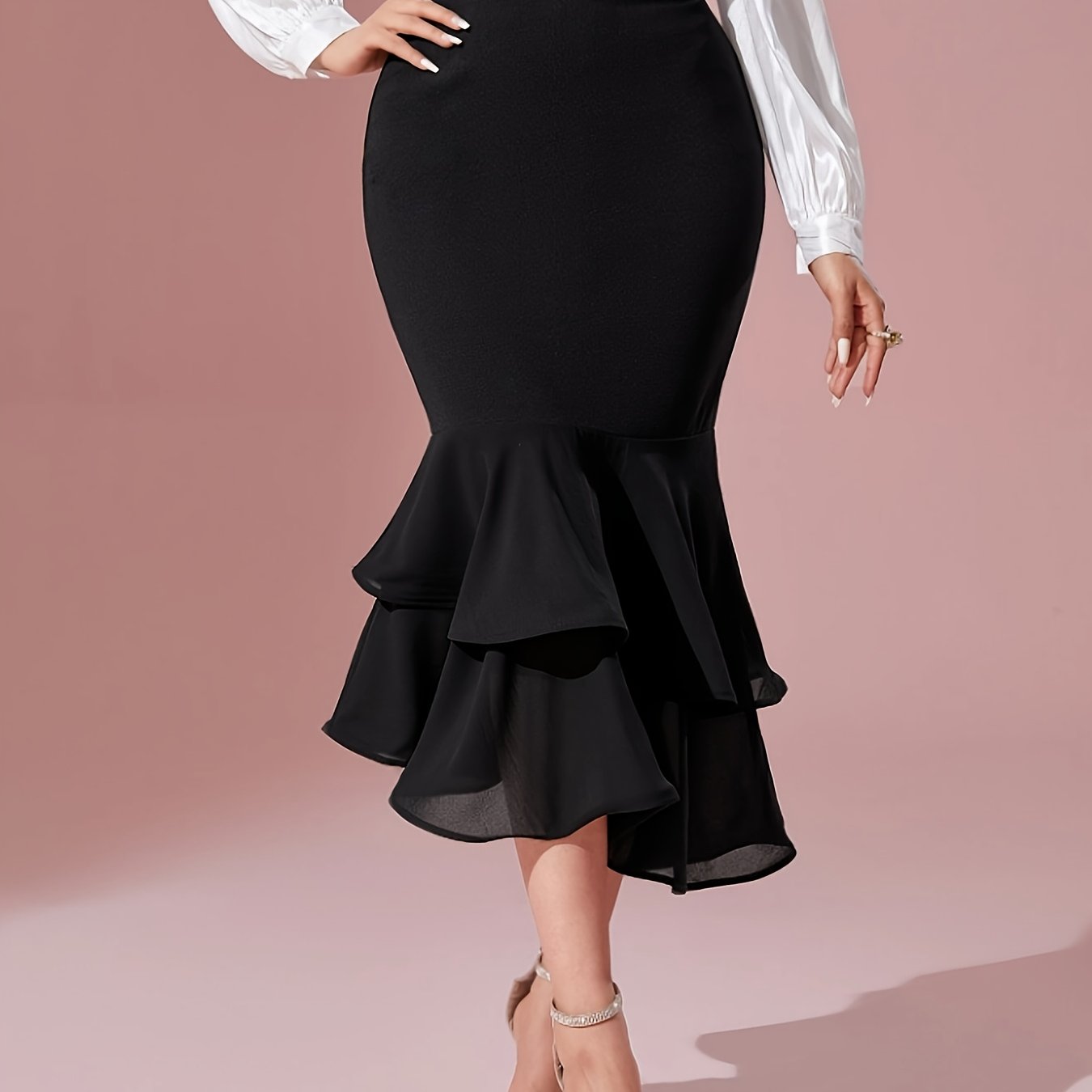 TEMU New Fashionable Elegant Fitted Mermaid Solid Color Skirt