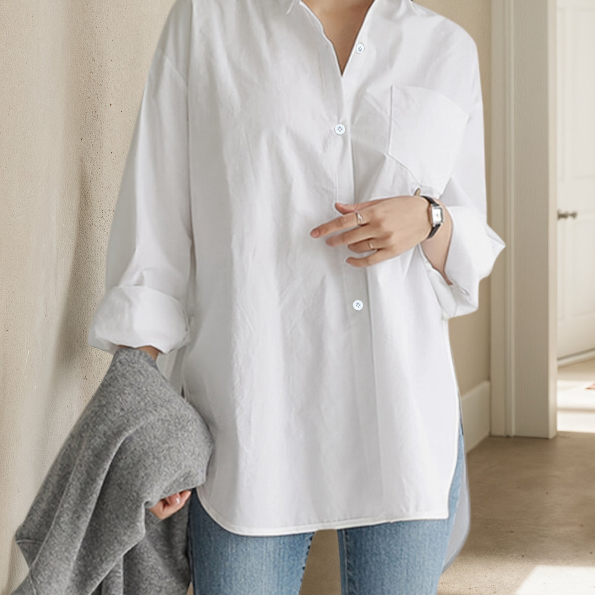 Women's Loose Elegant Spring Autumn Long Sleeve Office Shirt Solid Color Casual Versatile Work Blouse
