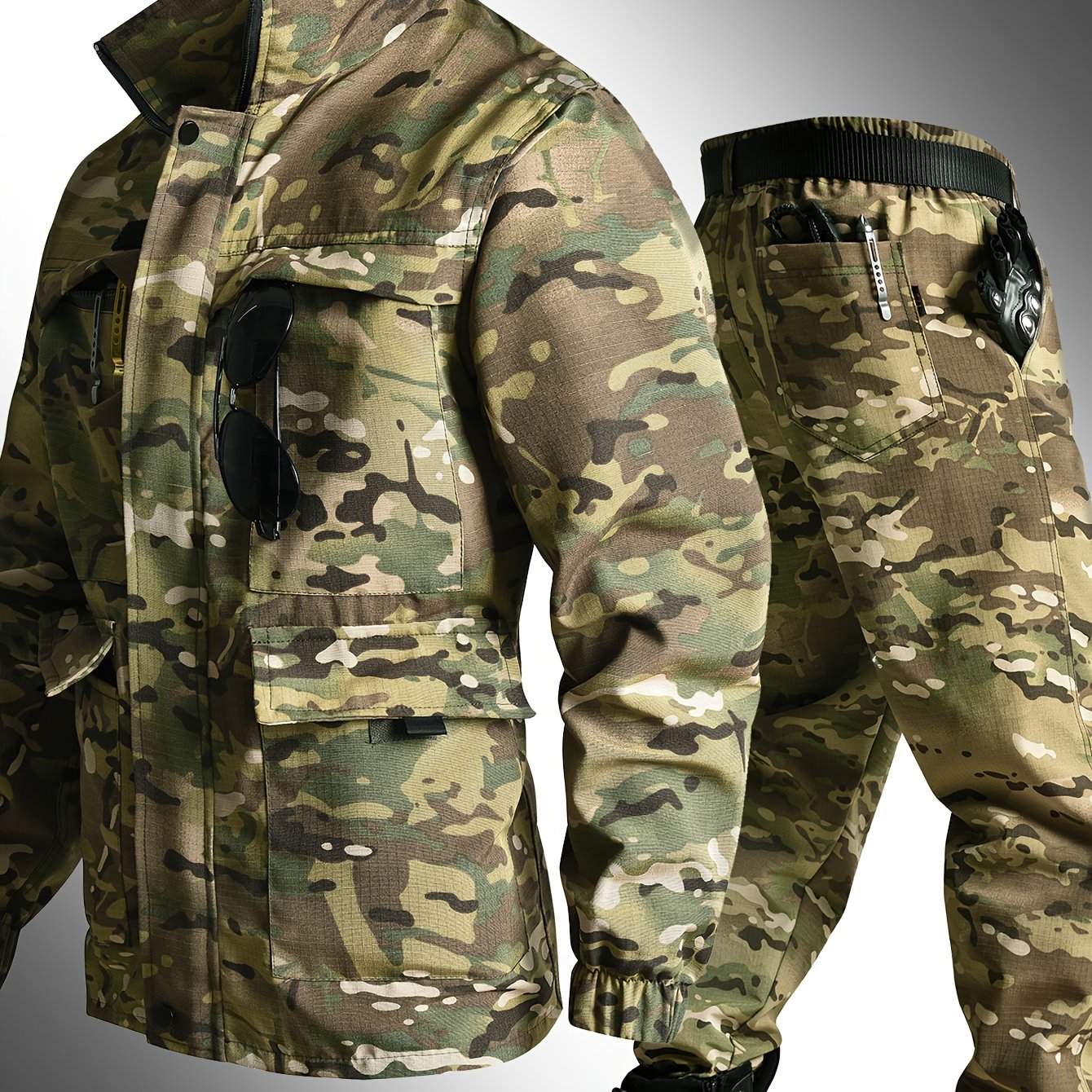 Image of Men's Spring And Autumn Thin Workwear, Men's Thin Mesh Fabric Casual Polyester Workwear, Multi-pocket Outdoor Men's Casual Electric Fish Outdoor Hiking