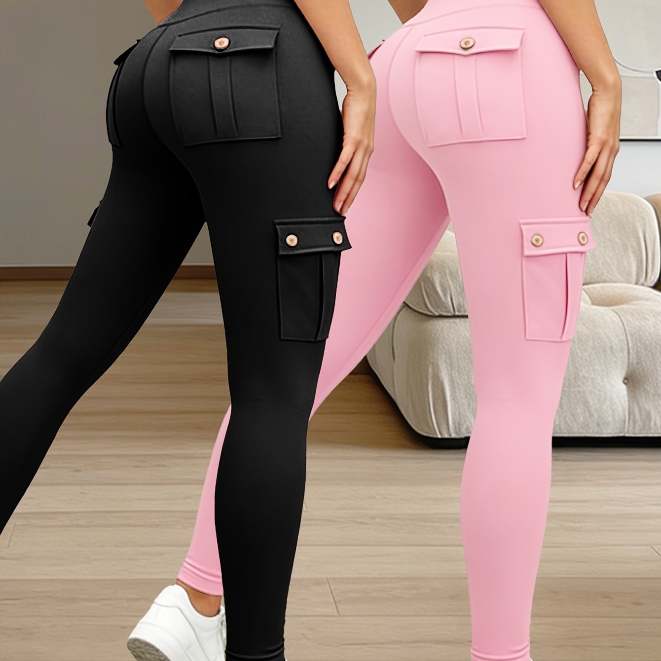TEMU 2pcs Large-size High-waisted Fitness Pants With High And Multiple Pockets. Breathable And Running Sports Pants Suitable For Running, Fitness,