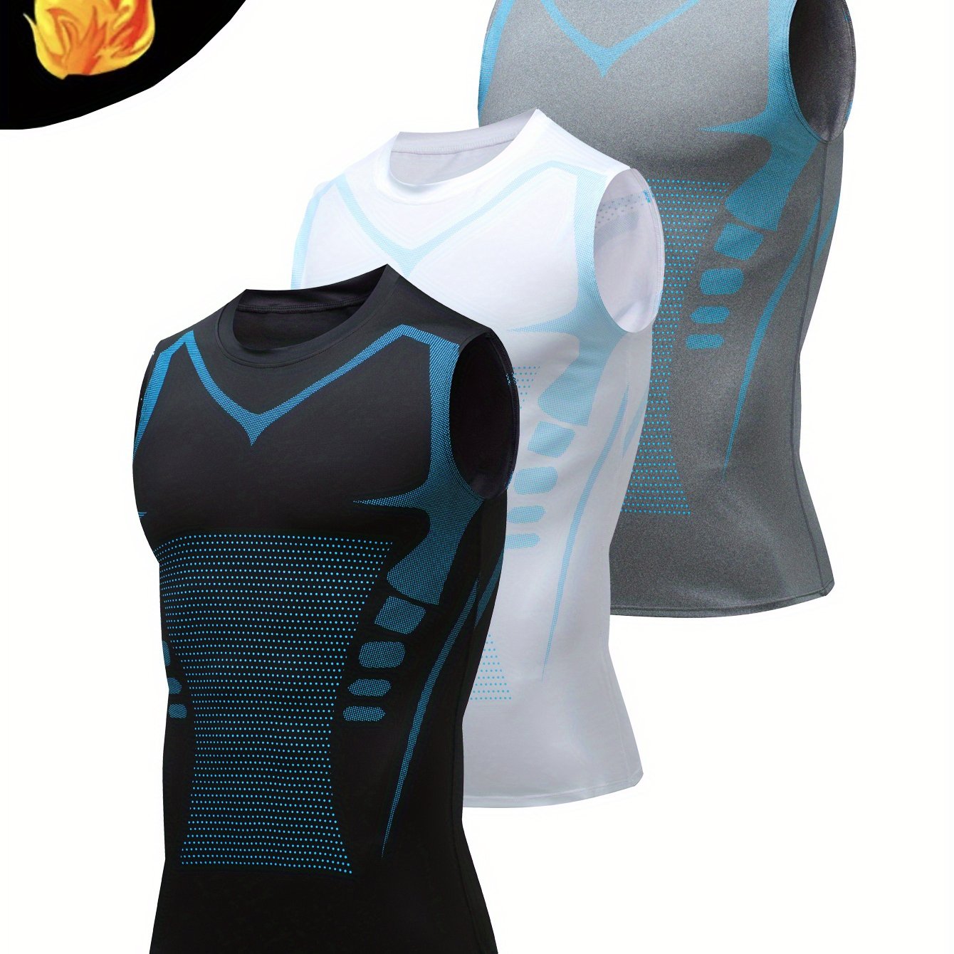 TEMU 3pcs Suit, Black, White, Gray, Vest Quick-drying Clothes, Tight-fitting Running Sports Sweat-absorbent T-shirt, Basketball Training Top,