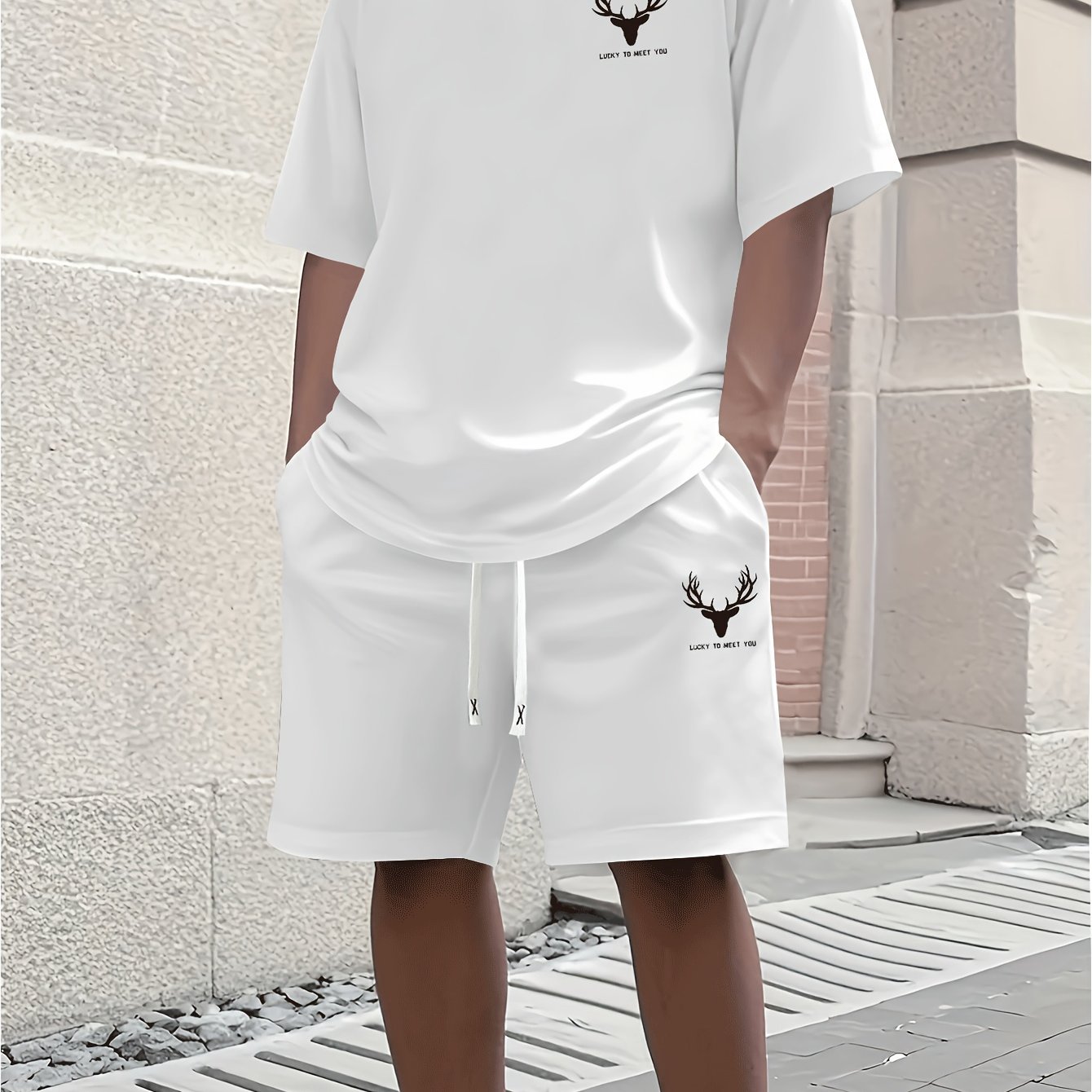 TEMU Ensemble Décontracté pour Hommes, Pièces - T-shirt à Manches Courtes et Shorts à Cordon de Serrage, Vêtements Imprimés Sportifs Printemps/Été