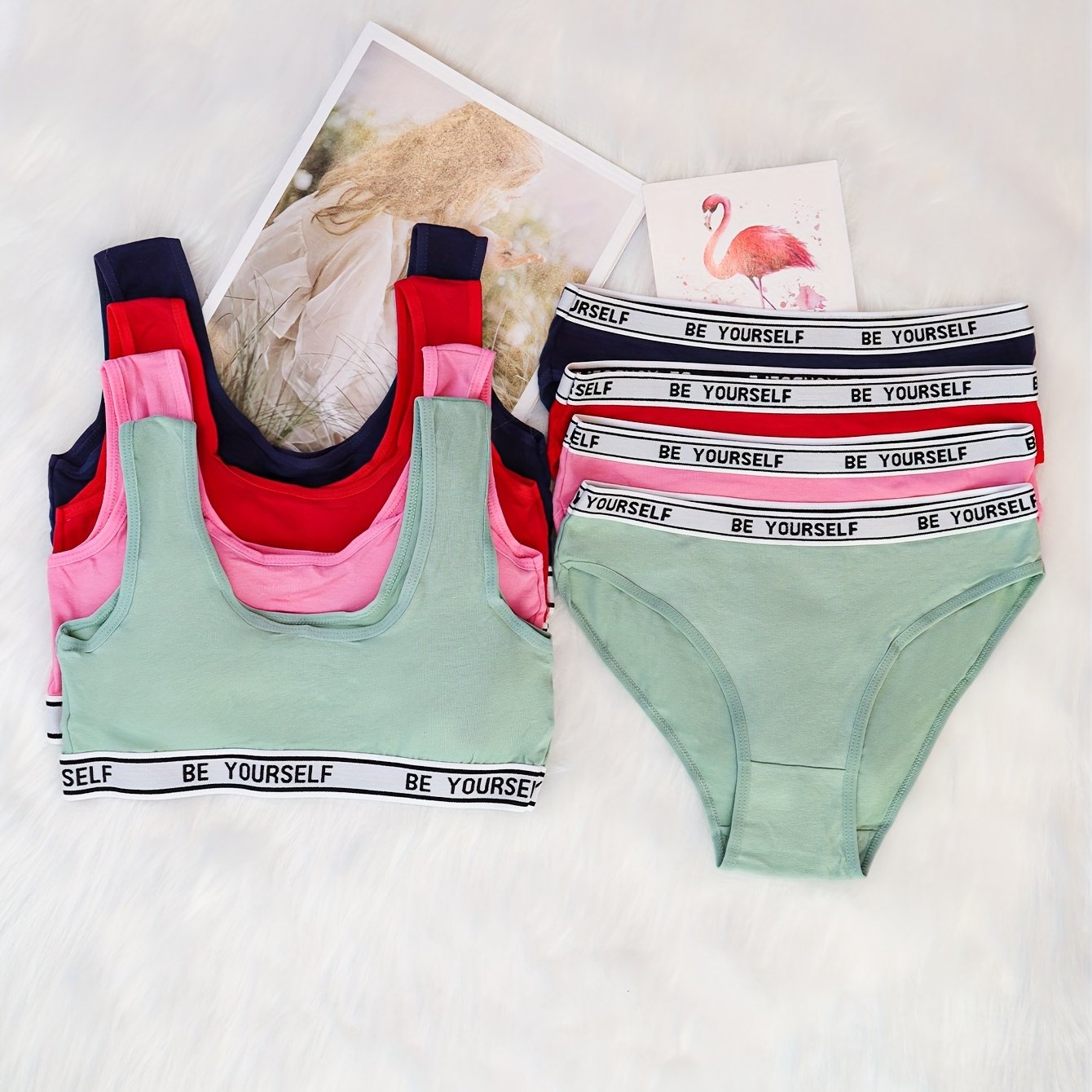 Image of 4 Sets Of Mixed Briefs Girls Vest Briefs Simple Solid Girls Soft Casual For 12-13 Years Old