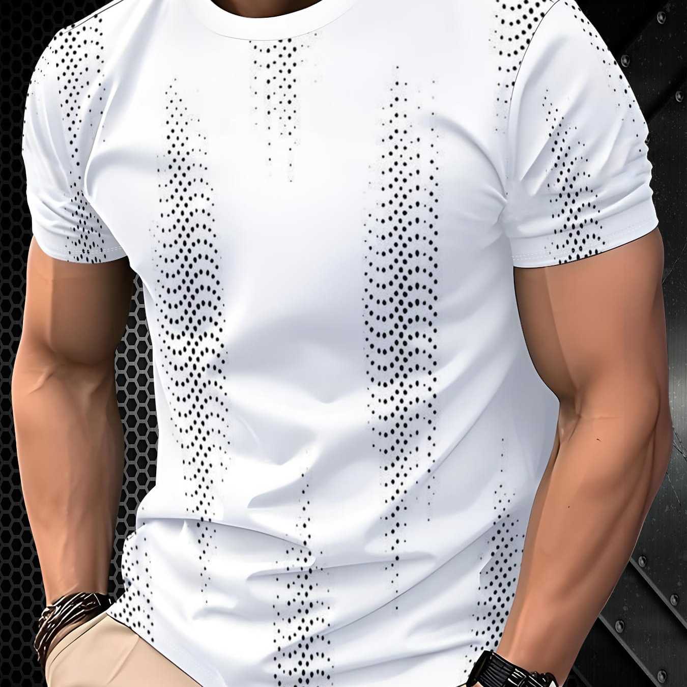 TEMU 's Polyester Fiber Casual Lightweight Short-sleeve Shirt, Versatile, Trendy, , Simple, Color-block Fashion Print