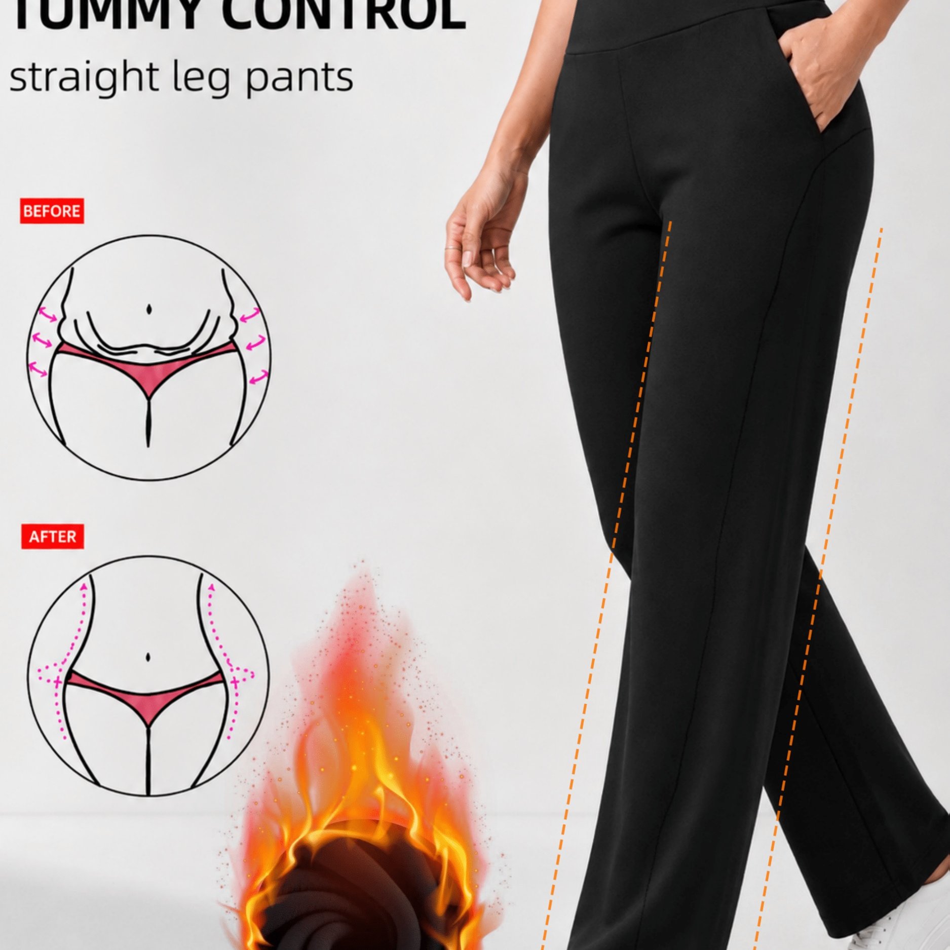 TEMU 1 pantalon droit large noir pour femmes, pantalon long décontracté d'automne-hiver épaissi et extensible, pantalon chaud doublé en avec 2 poches