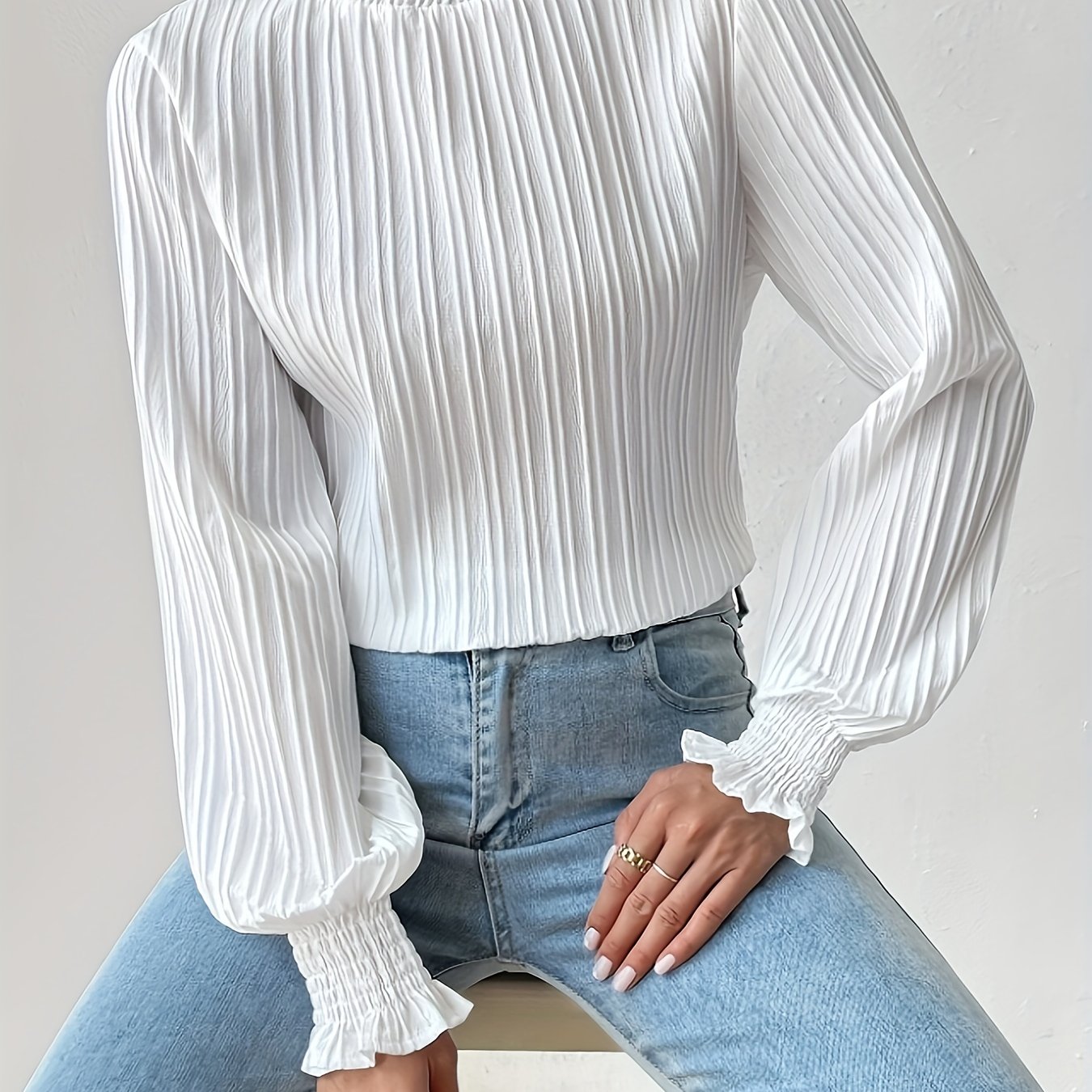 Image of French Cuff Pleated Shirt For Autumn And Winter, A Versatile Long-sleeve Blouse For Women Suitable For Spring And Autumn, Women's Clothing