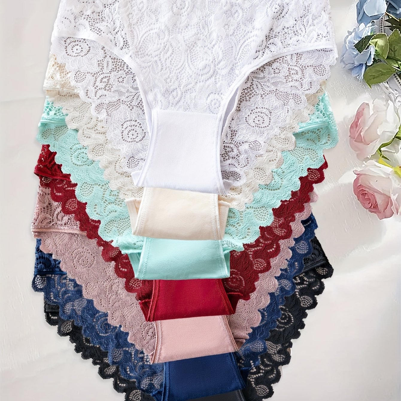 7-pack Solid Color Women's Fashion Briefs, Soft And Comfortable Elegant Lace Underwear