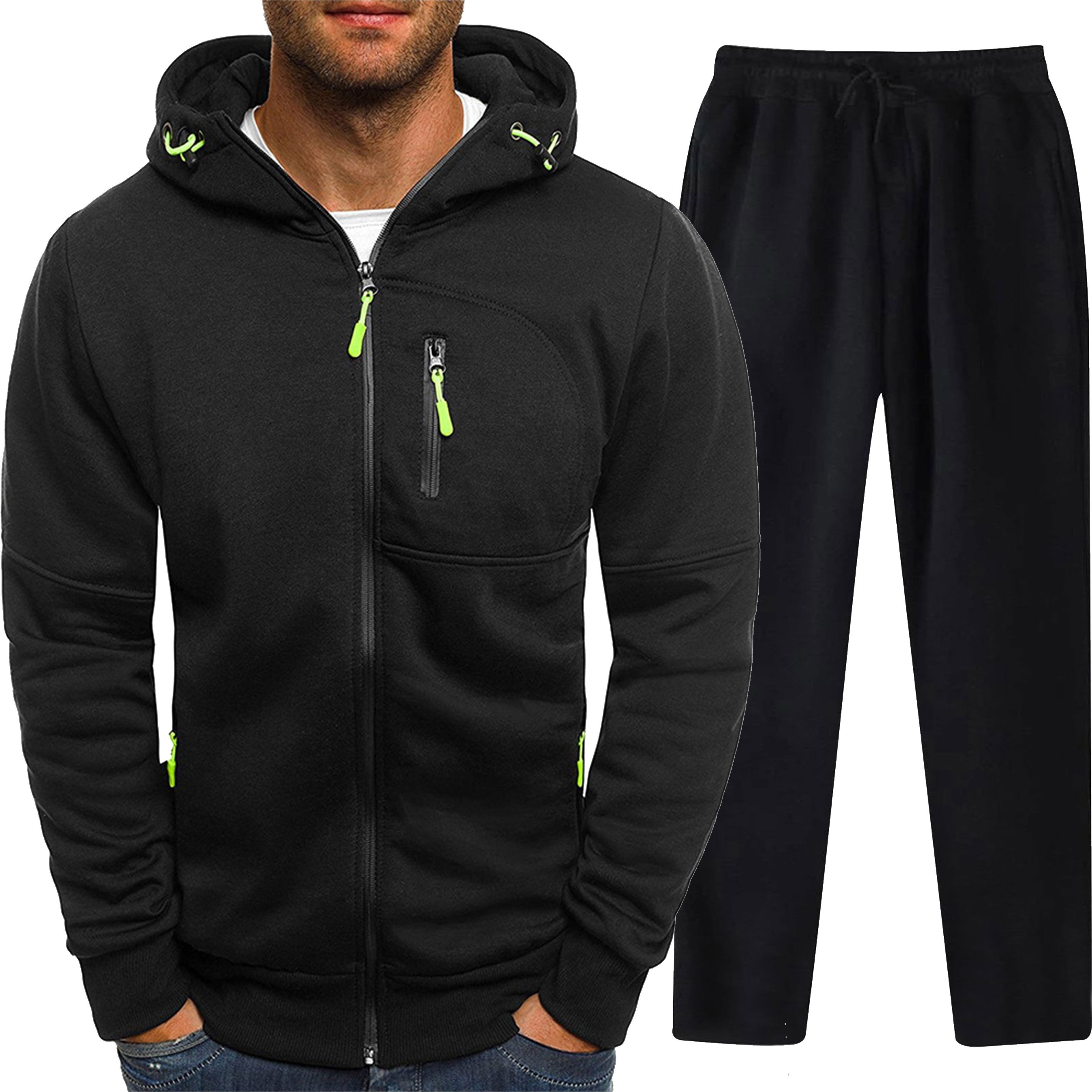 TEMU Men's Casual Sports Zipper Jacket With Fleece Sweatshirt And Long Sleeves, Men's Fleece Sweatpants Spring And Autumn, 2 Sets, Spring And Autumn