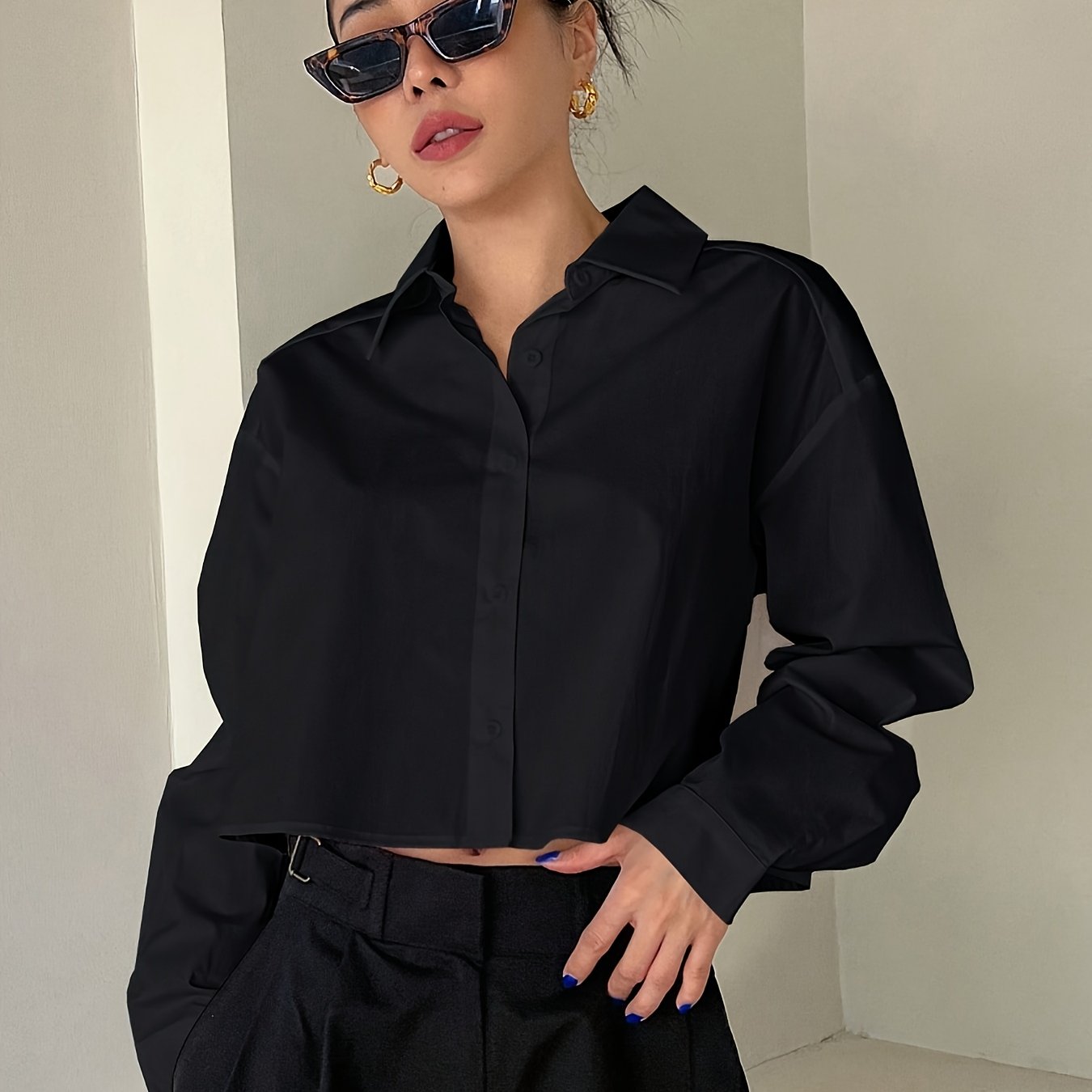 TEMU Women's Fashion Solid Color Short Shirt For Office , Versatile And Beautiful Shirt, Elegant Shirt, Christmas Shirt, Casual Shirt