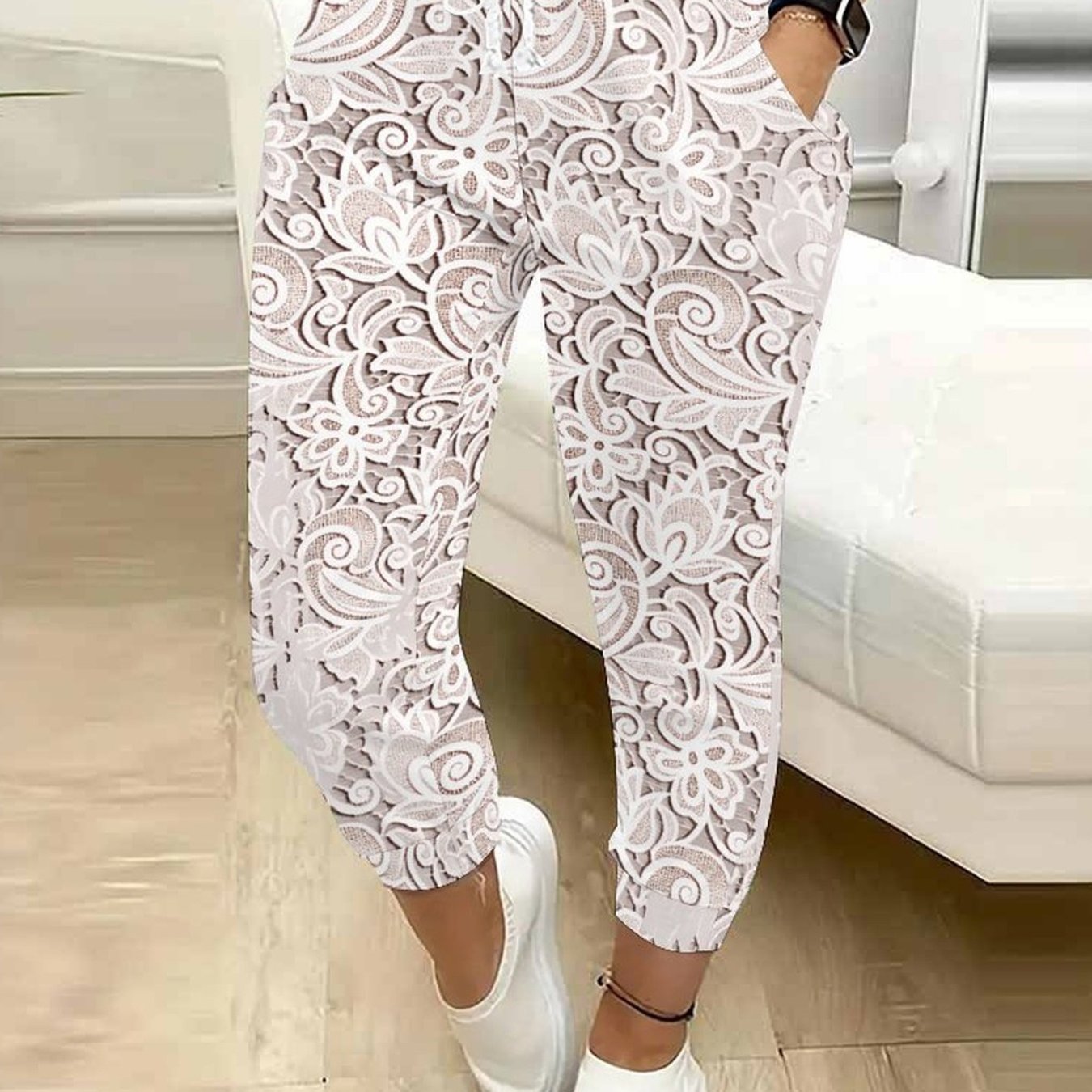 TEMU Classic Women's Drawstring Pants With Floral, Botanical, Geometric, And 250th Anniversary Celebration Prints, Suitable For Outdoor Play, And