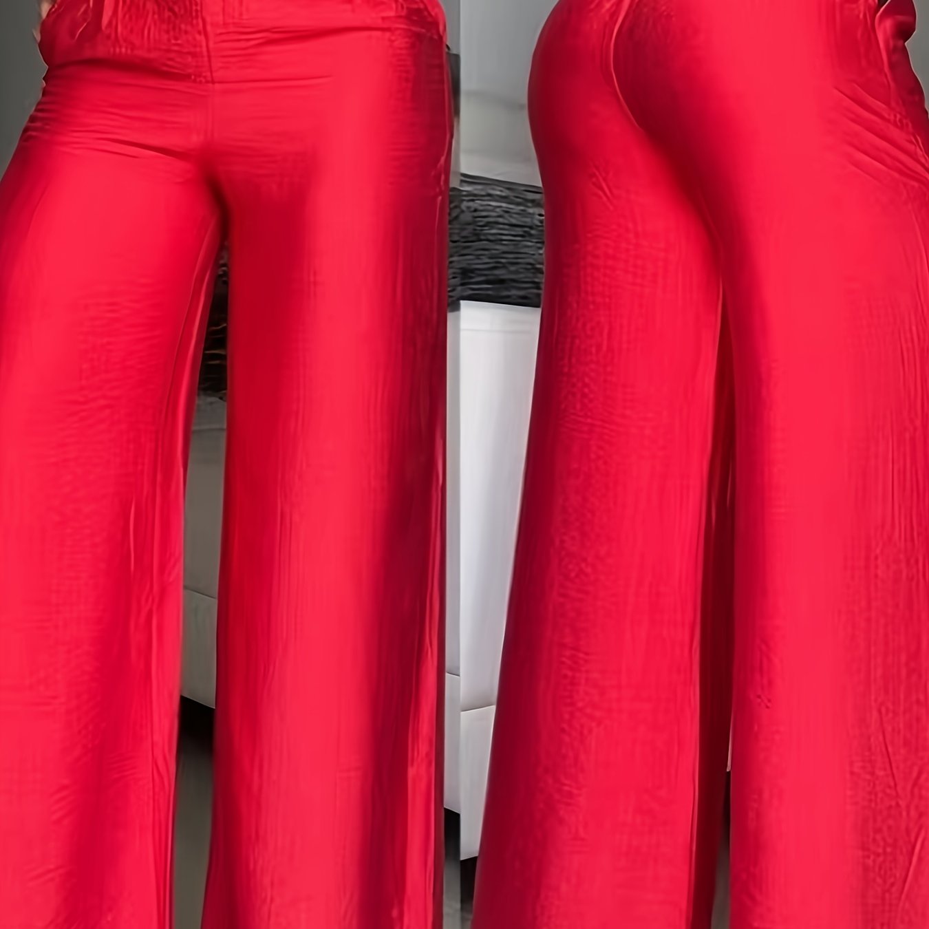 E-shop Damenmode Damenbekleidung Damenhosen Damen Einfarbig Weites Bein Hohe Taille Locker Metalldekoration Schlaghosen