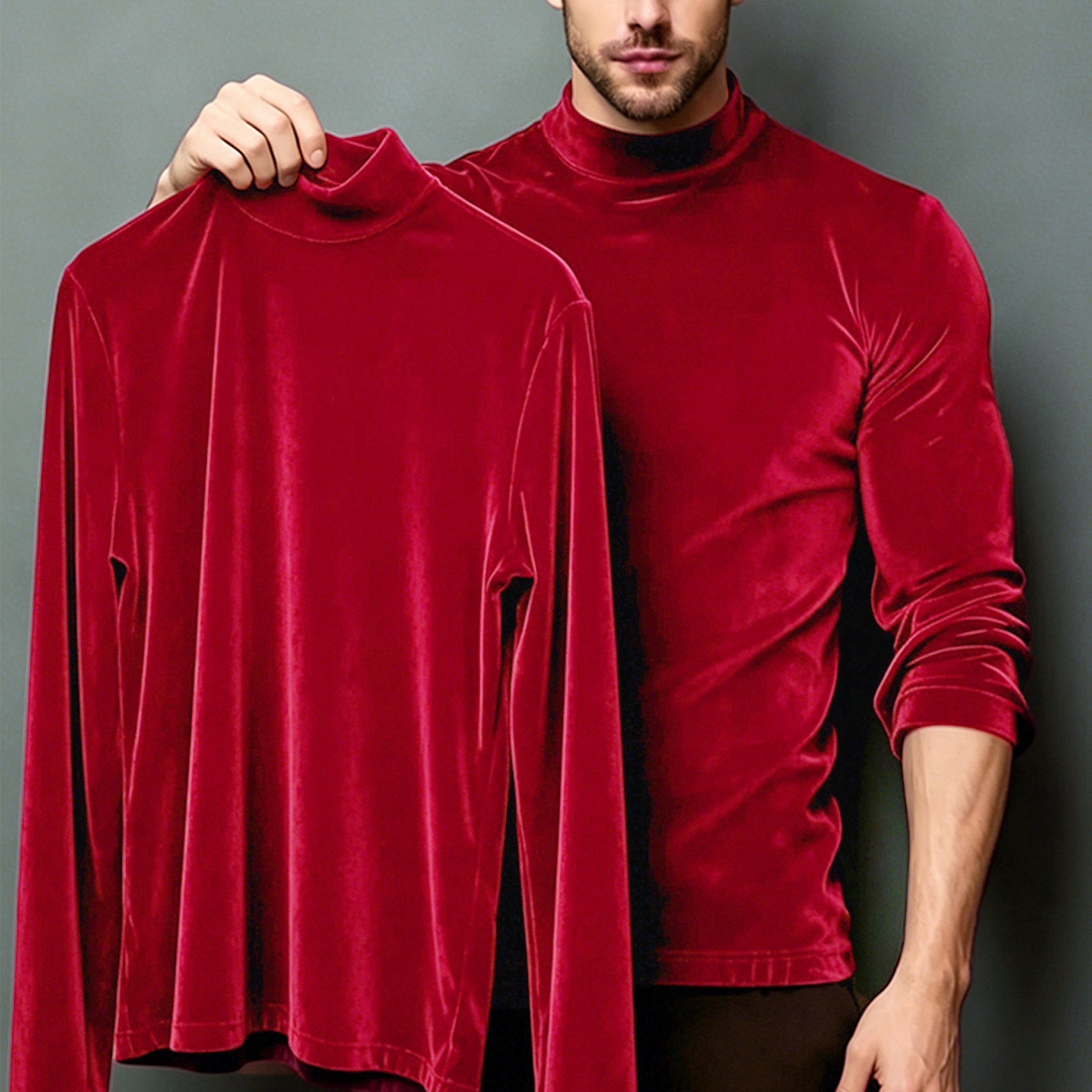 TEMU Capa base de lujo para hombre, estilo europeo, nueva, de terciopelo dorado, media cuello , de elasticidad, de ajuste entallado y larga