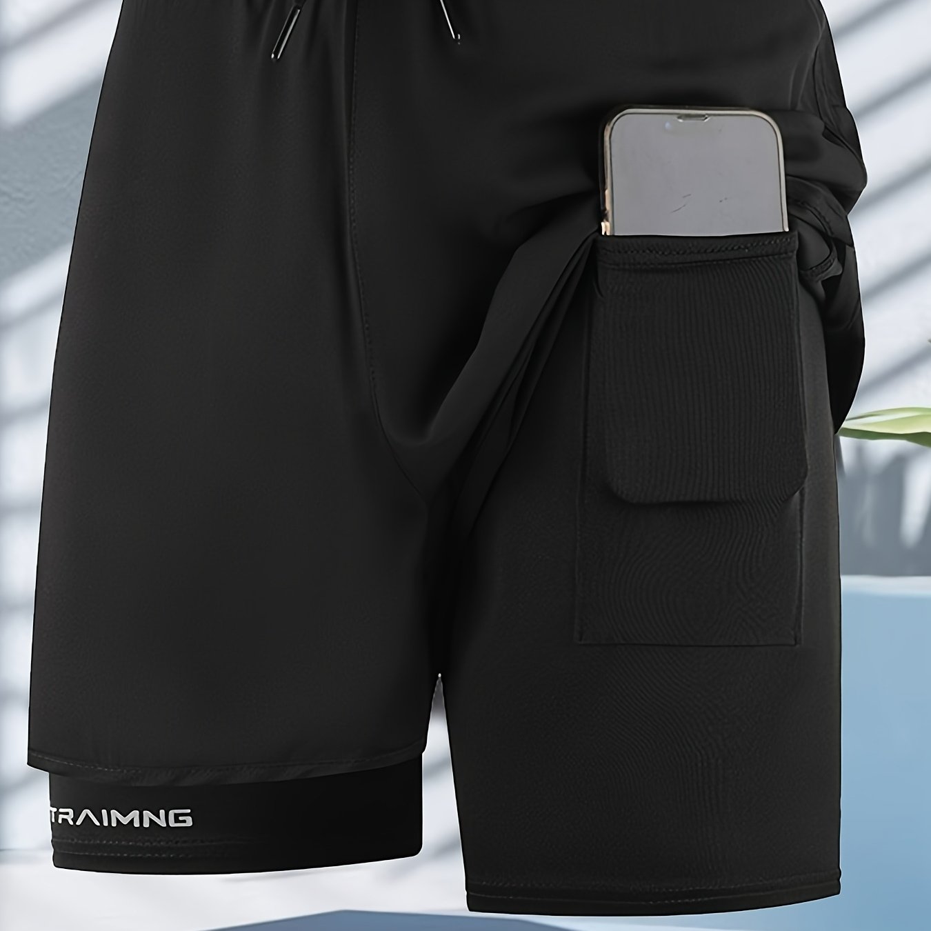 TEMU 1pc Shorts With Phone Pocket, Elastic Waist Drawstring Breathable Suitable For Gym Running Sports
