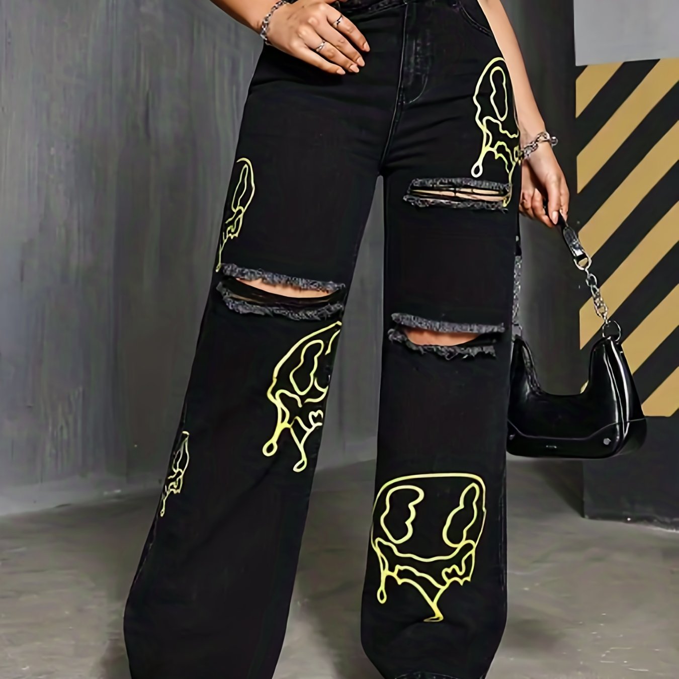 TEMU New Women's Black Embroidered Y2k Wide-leg Trousers, Simple And Versatile For Daily Commuting