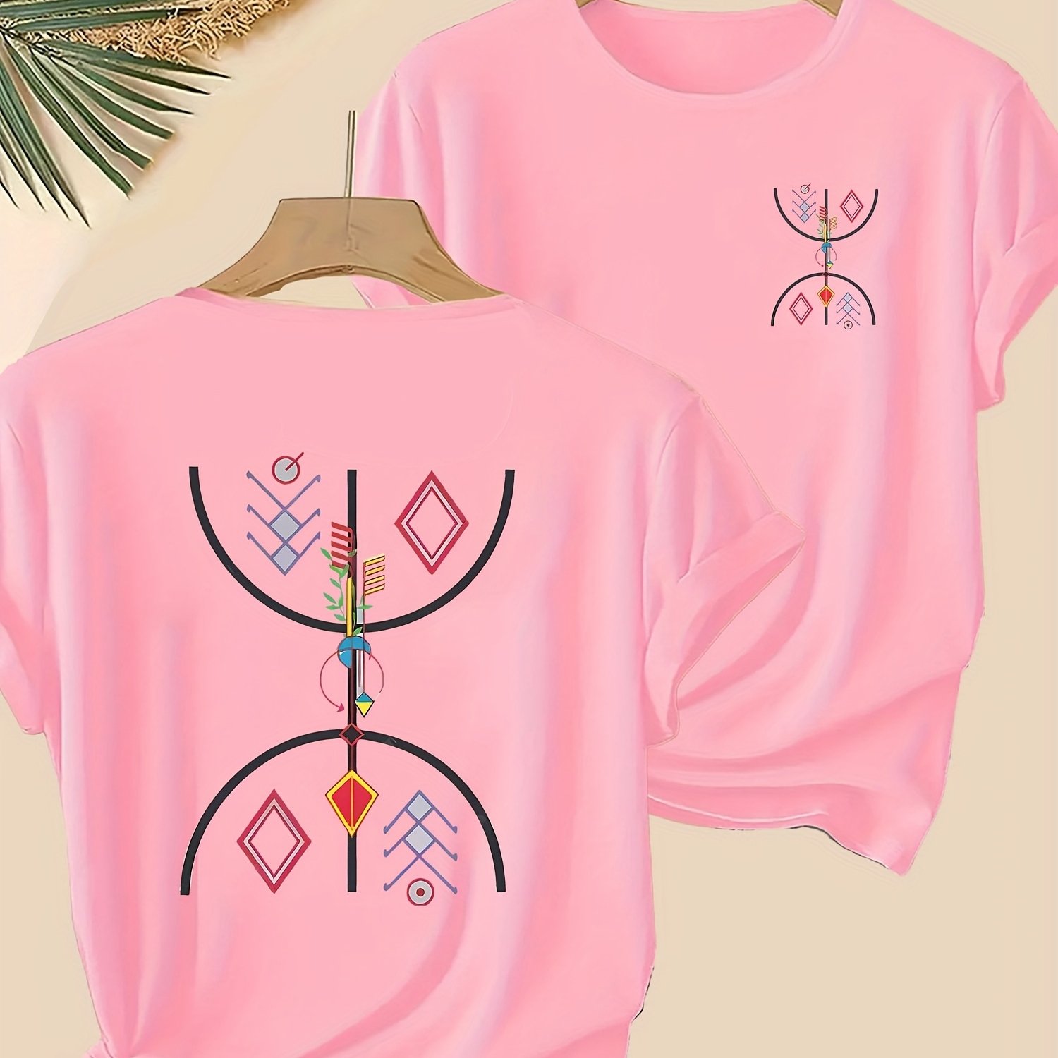 TEMU Vibrant et tendance, ce T-shirt à manches courtes pour femme est stylé et arbore un design de motif moderne. Il offre un confort et une coupe