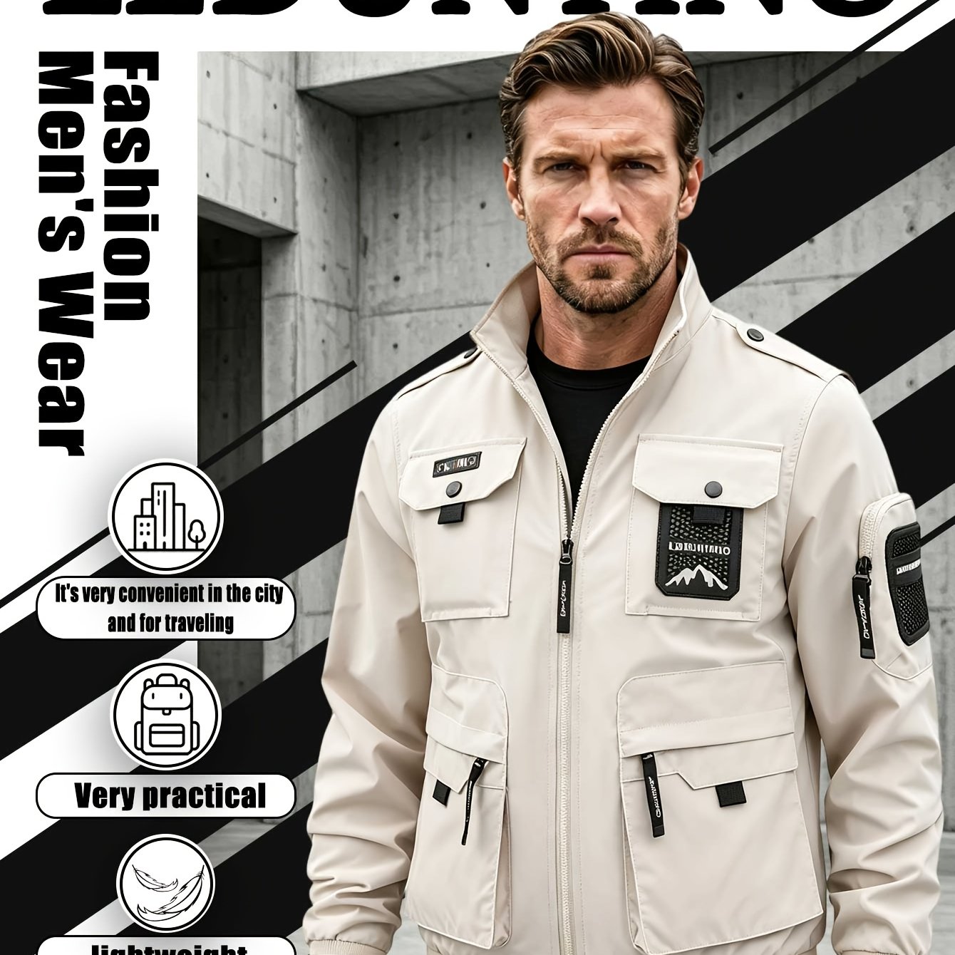 Men's Fashion Thin Jacket, Men's Casual Cargo Multi-pocket Thin Jacket, Men's Spring Autumn Outdoor Thin Loose Jacket