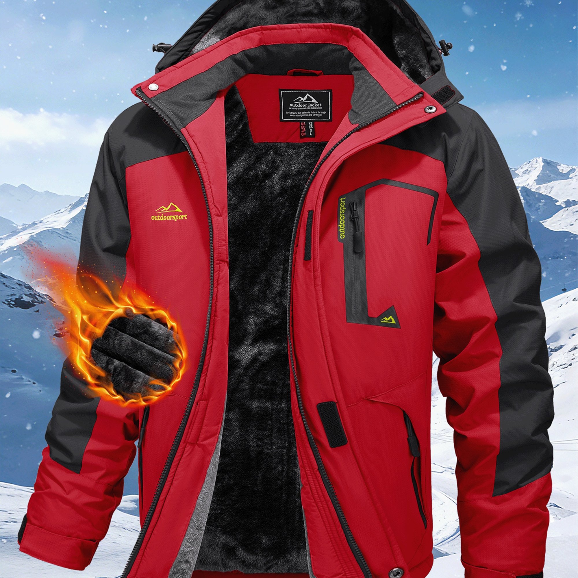 Men's Ski Jacket Lined Insulated Thermal Snowboard Jacket With Hood Multiple Pockets For Daily Hiking Snow Jacket Parka Winter Coat