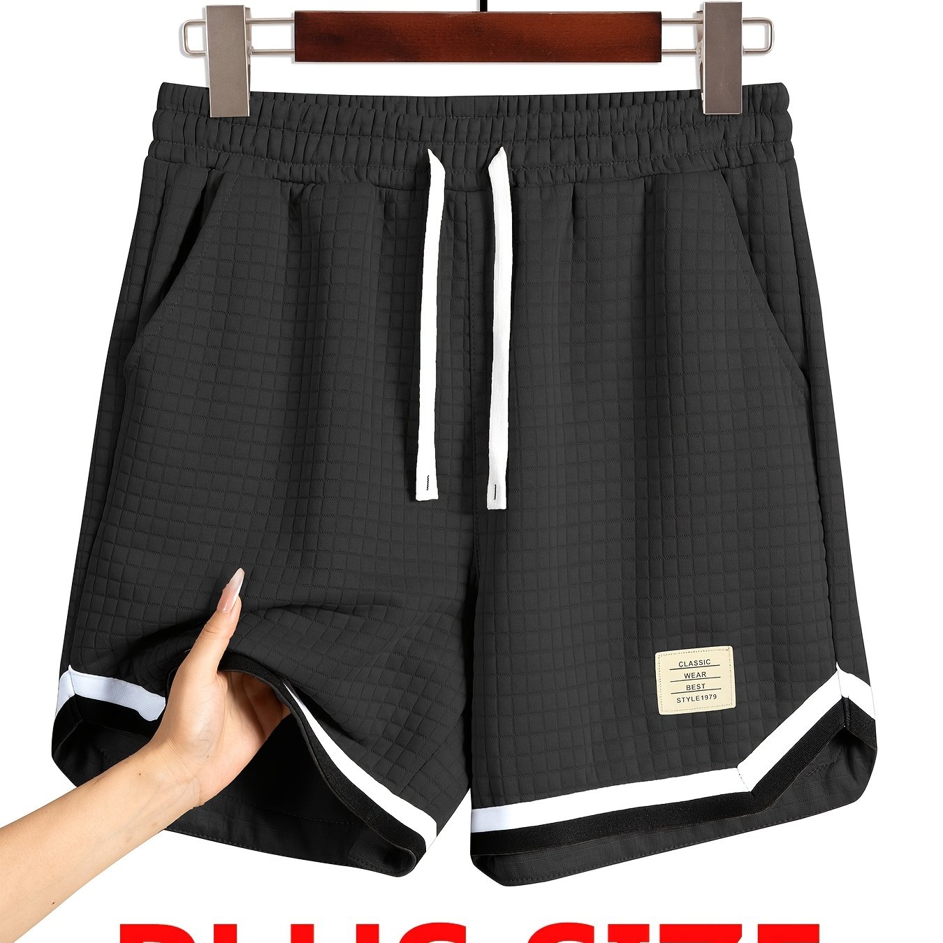 TEMU Shorts Casual Taglie Forti in Maglia a Quadri - Bordatura Contrastante, Vita con Cordino e Tasche, Shorts Estivi Traspiranti per Alti e Robusti,