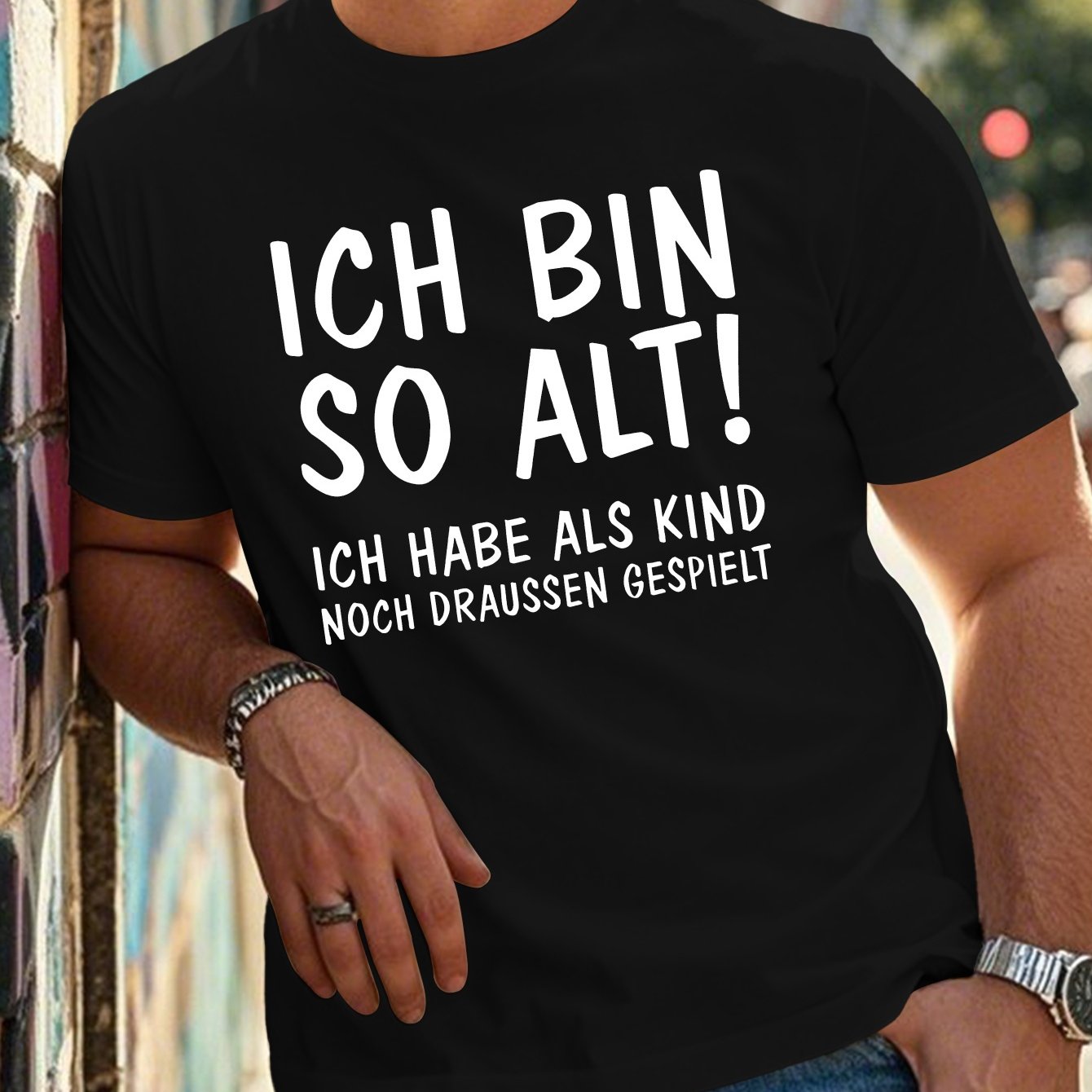 TEMU Interessantes deutsches Crinkle Plus Size Herren-T-Shirt, PLUS SIZE