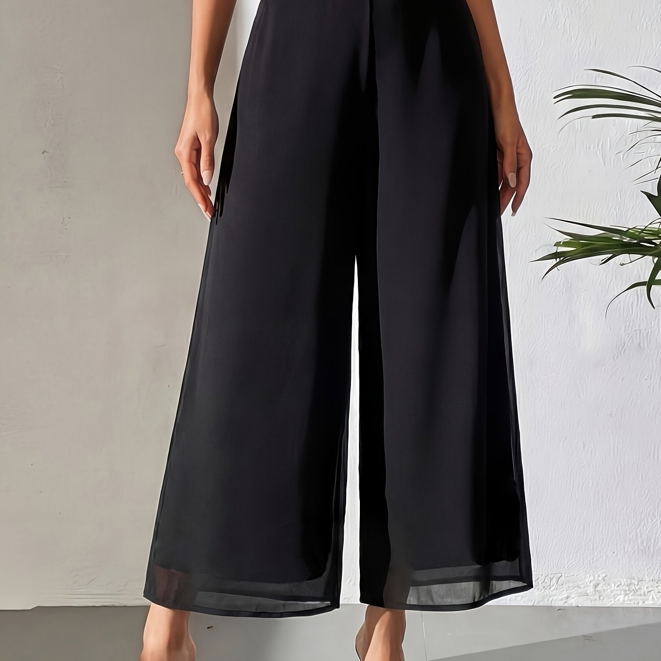 TEMU Pantalon 7/8 pour femmes, Pantalon à jambes larges, Pantalon à jambes larges pour femmes, Facile, , Décontracté, Taille élastique, Respirant et