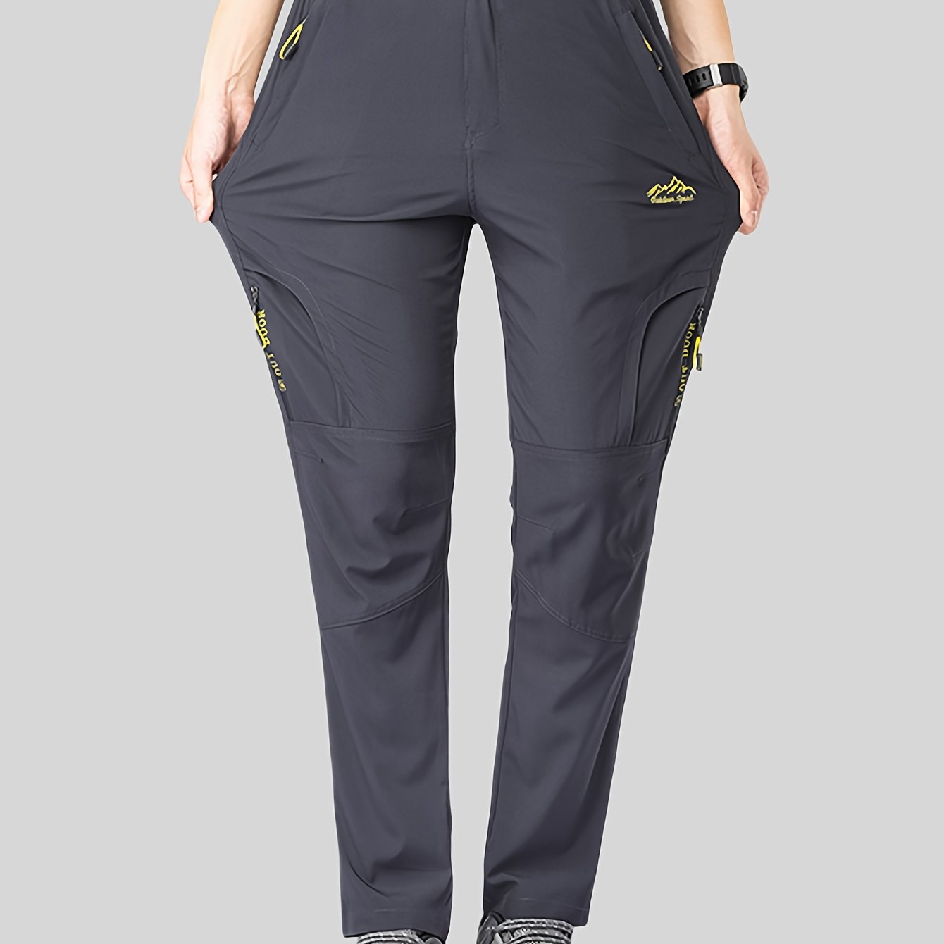 TEMU Spring/autumn Outdoor Sports Casual Cargo Pants For Men, Solid Color Embroidered Youth Long Trousers For Hiking And Running