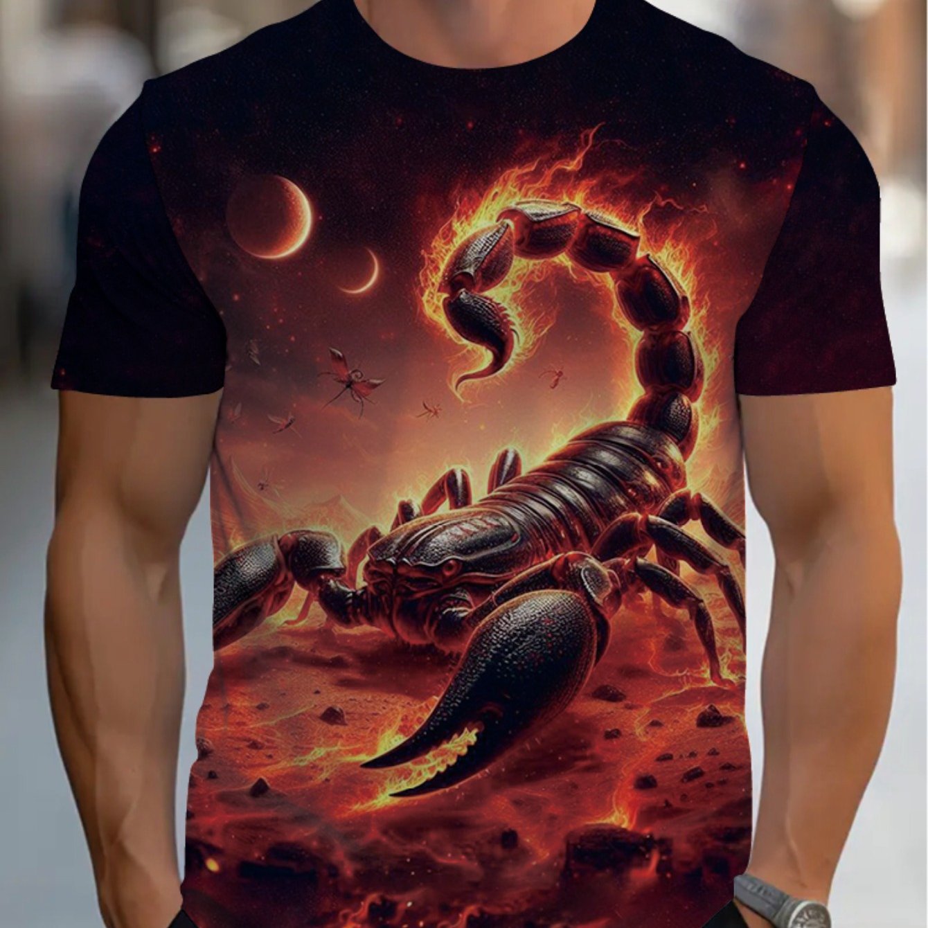 TEMU Men's Crew Neck T-shirt - Lightweight Polyester Shirt With Graphic, Black Tee For Casual, Formal & Casual Attire - Machine Washable Everyday