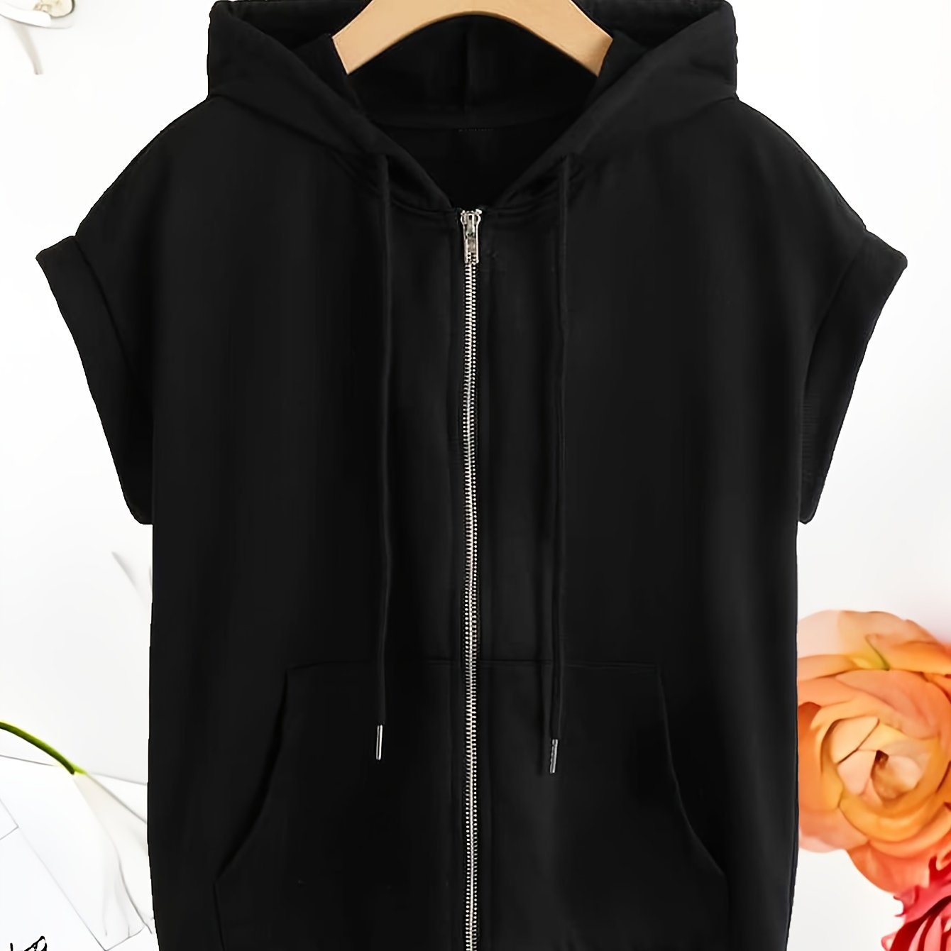 E-shop Neue einfarbige einfache Sommer-Kapuzenweste für Damen, Damen-T-Shirt mit kurzen Ärmeln, locker geschnittene lässige vielseitige Strickjacke mit