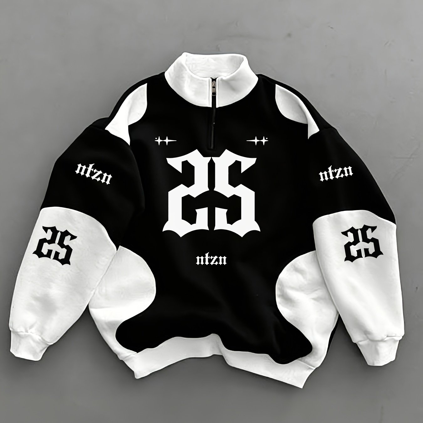 Image of (print Design- Texture Free) New Arrival Men's Zip Up Sweatshirt Gothic Number 25 Ntzn Printed Pattern Comfortable Breathable Integrated Fabric Design Threaded Visual Effect Ideal Gift For Men