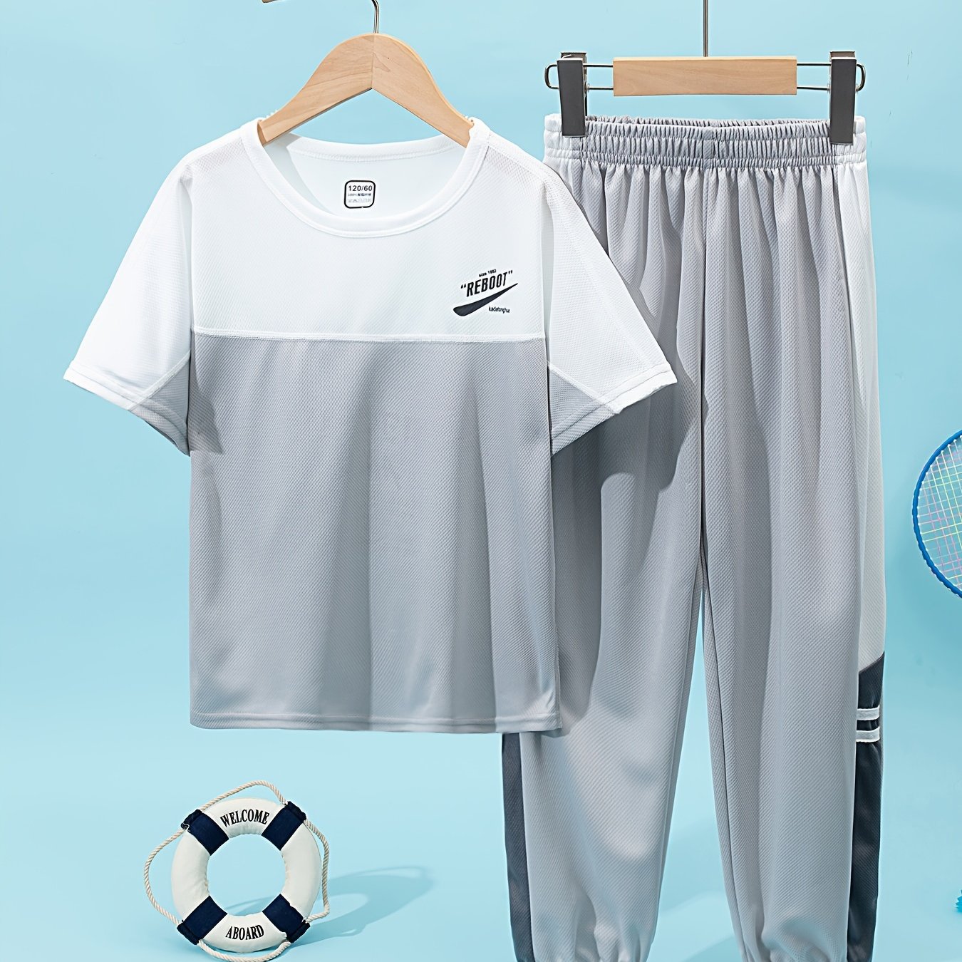 Image of Summer Boys' Athletic Casual Short Sleeve And Long Pants Set Comfortable Quick-dry Athletic Casual Outdoor Running Outfit Athletic Wear, For Outdoor