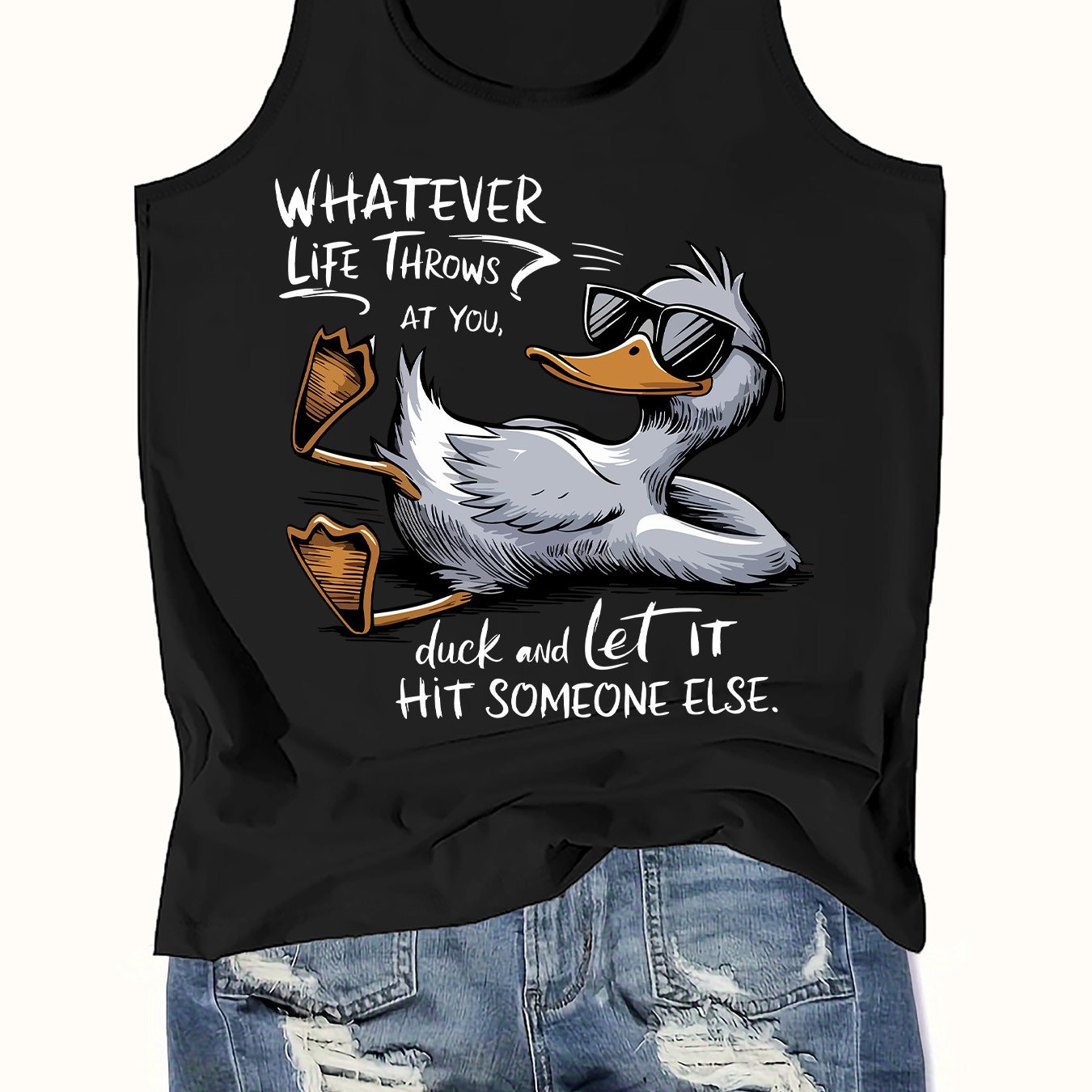 TEMU Débardeur décontracté pour femmes avec impression graphique de canard - "Quoi que vous , canard et laisse-le frapper d'" Design, chemise manches