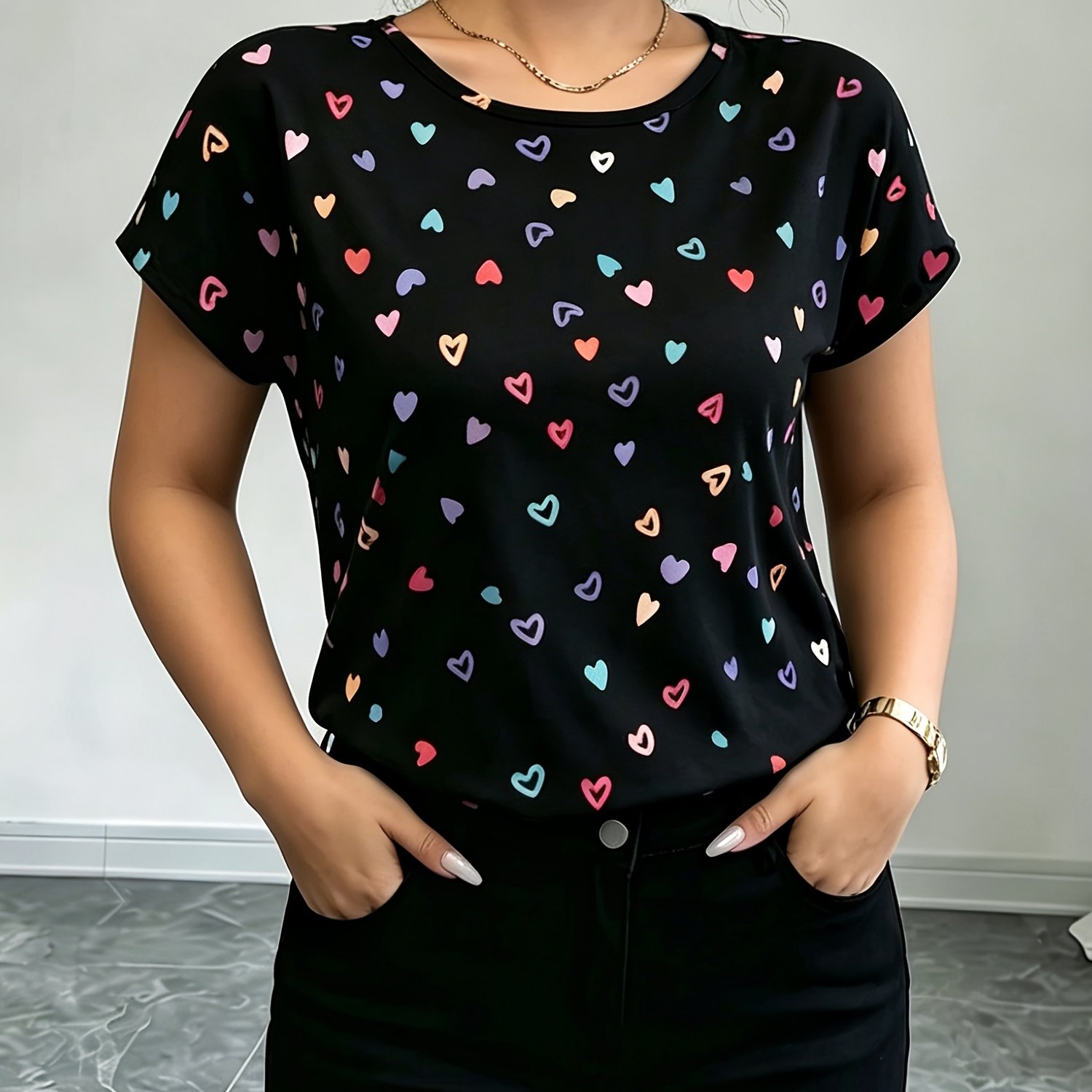 TEMU Women' Simple And Stylish Heart Elegant Short-sleeve Shirt Top