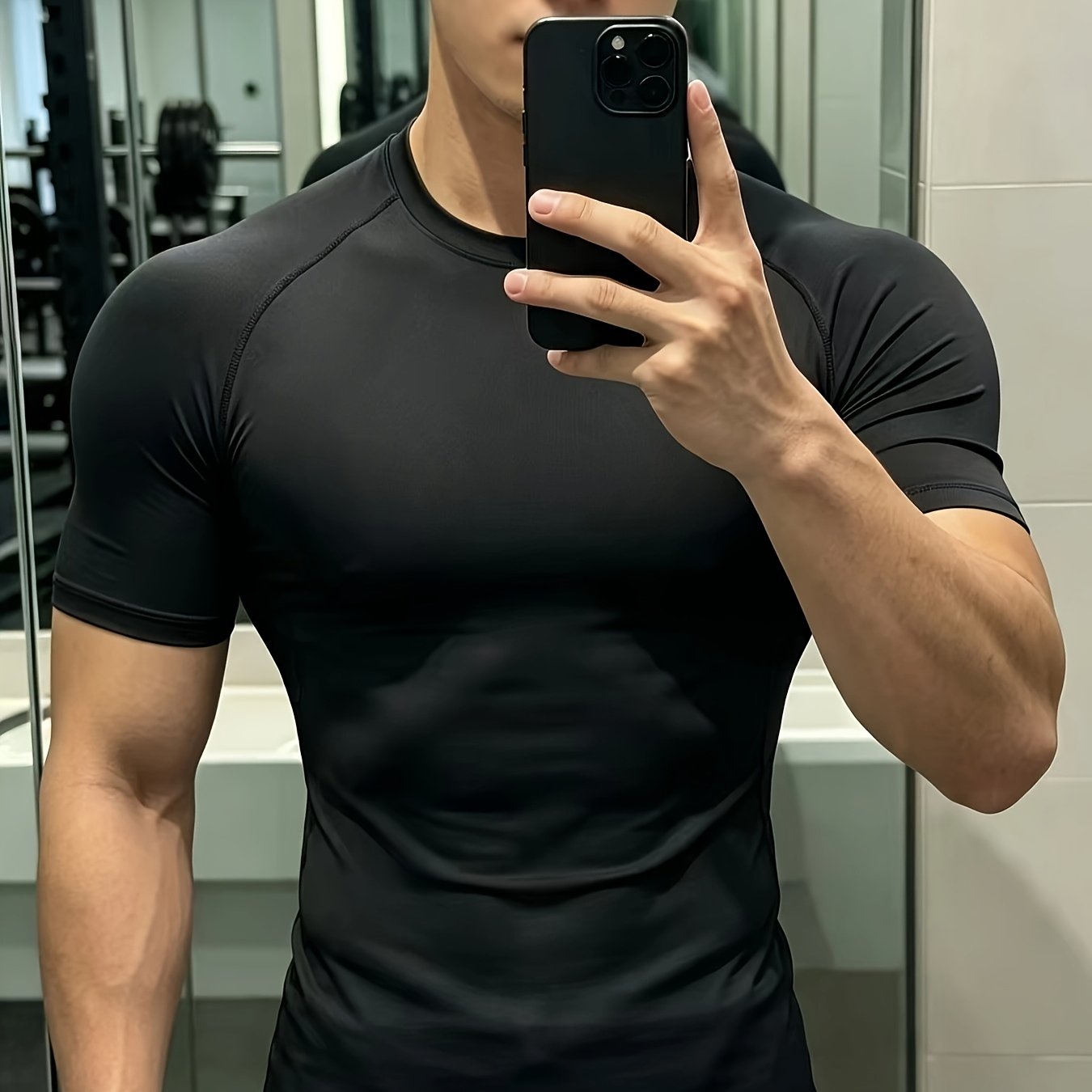 Image of 1pc High-elasticity Quick-dry Slimming Men's Short-sleeve T-shirt—round Neck Men's Tee, Suitable For , Ideal For Sports Running, Gym Workouts, Hiking And Mountaineering, And Wear