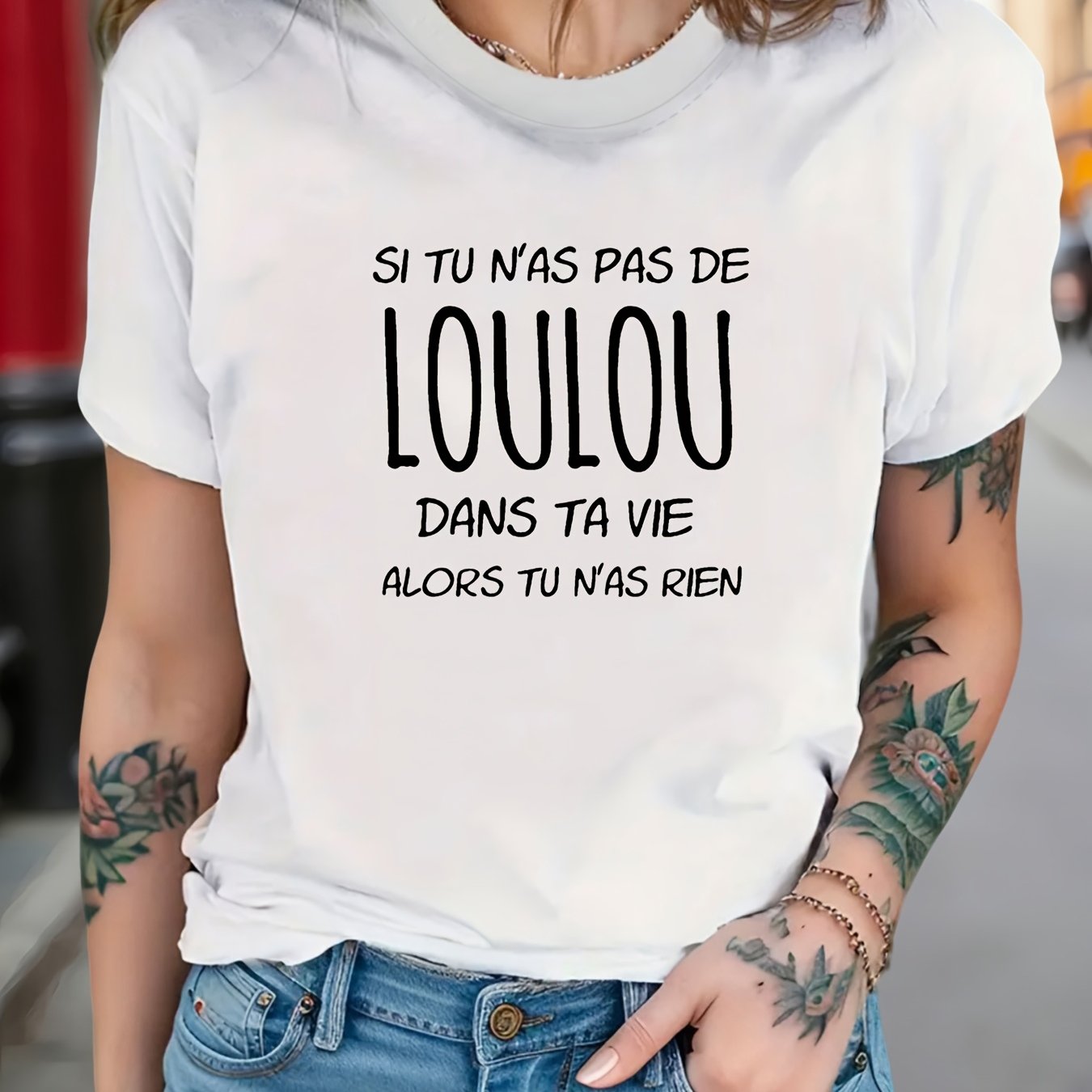 TEMU Women's French T-shirt " Don't Have A Nothing" - French Lettering Short Sleeve Crew Neck Blouse-compatible Top For Casual Wear, Medium Washable