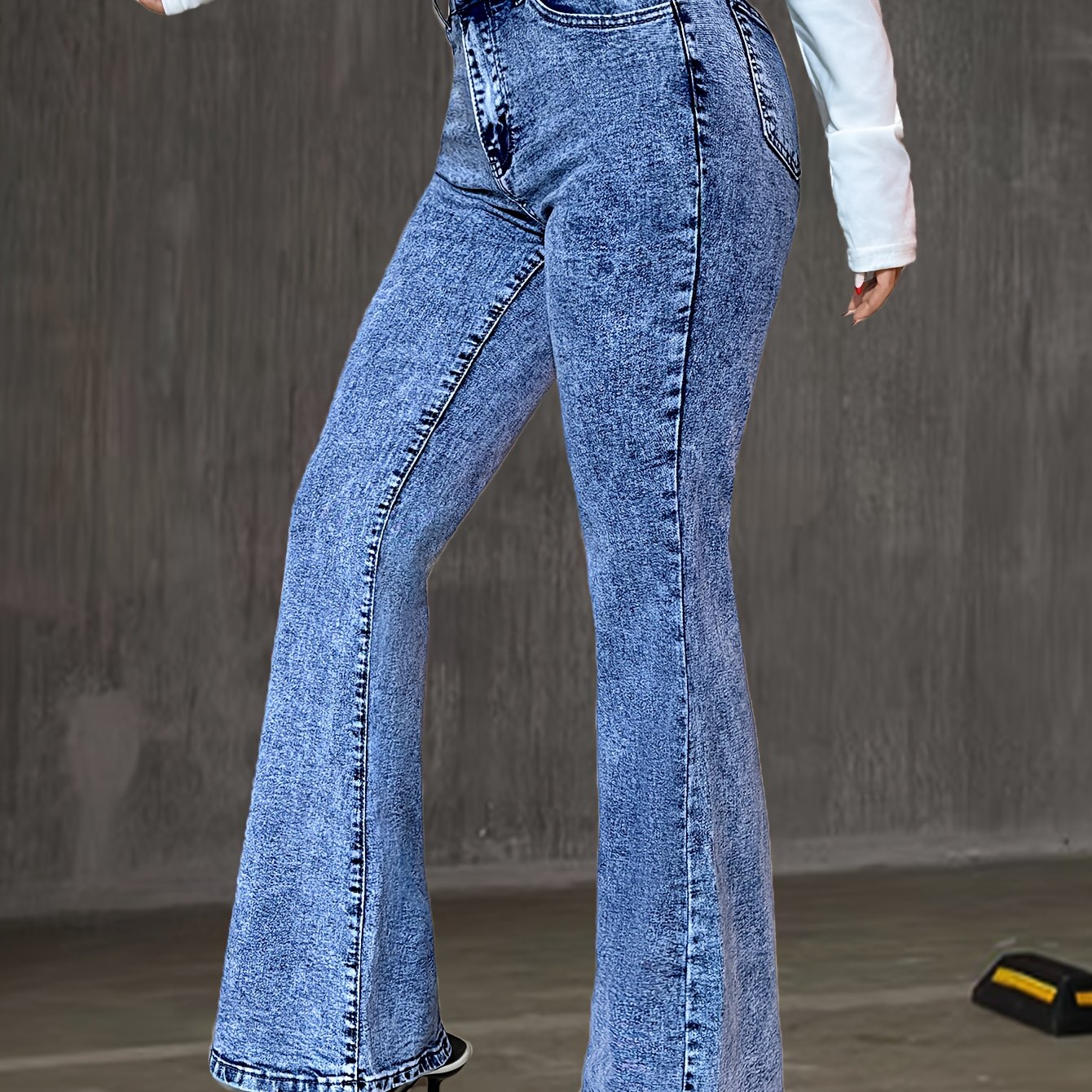 Blue Snowflake Elastic Fashion Flare Pants