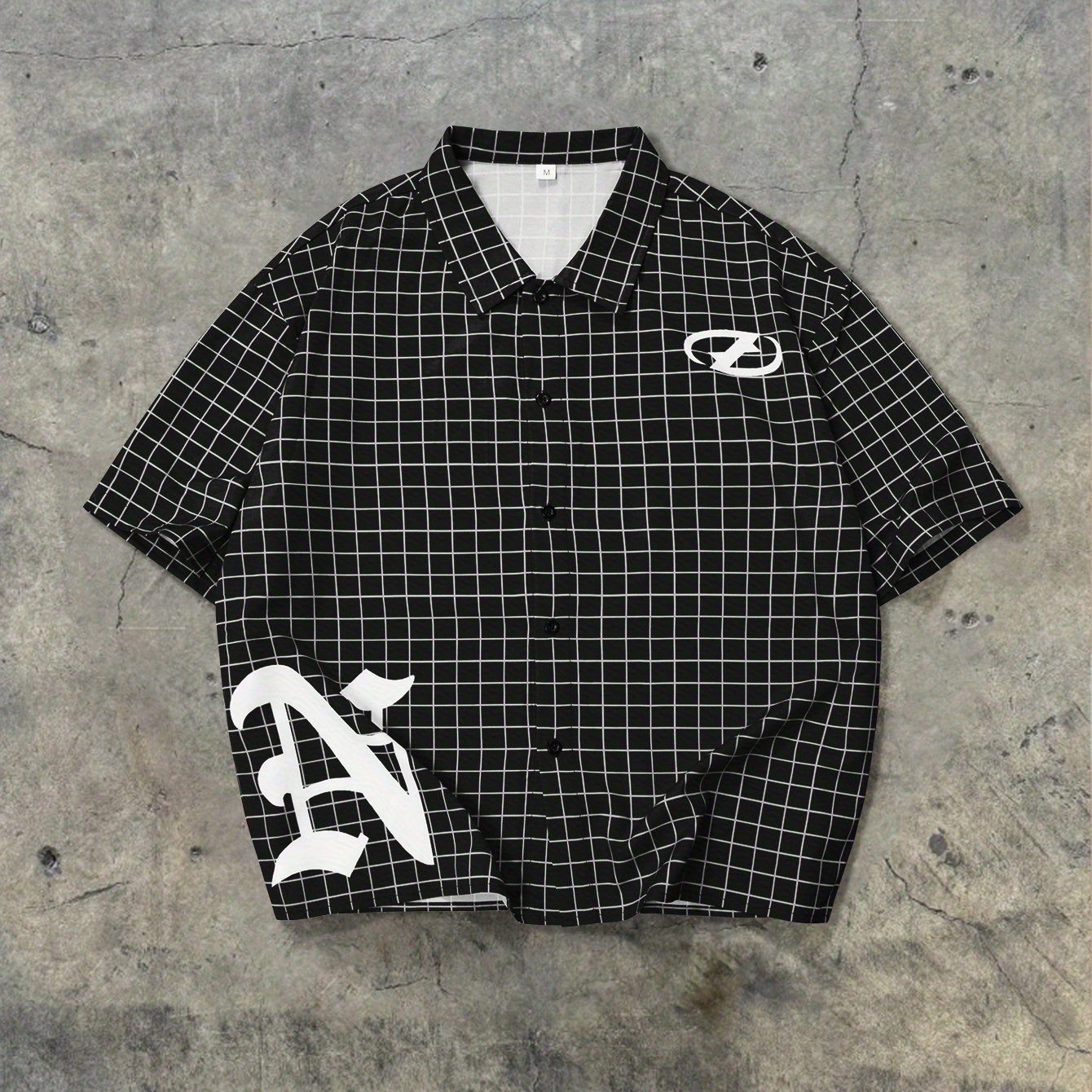 TEMU Plus Size Women's Plaid Short Sleeve Village Shirt, With White Logo And Letter Print, Suitable For Casual Wear