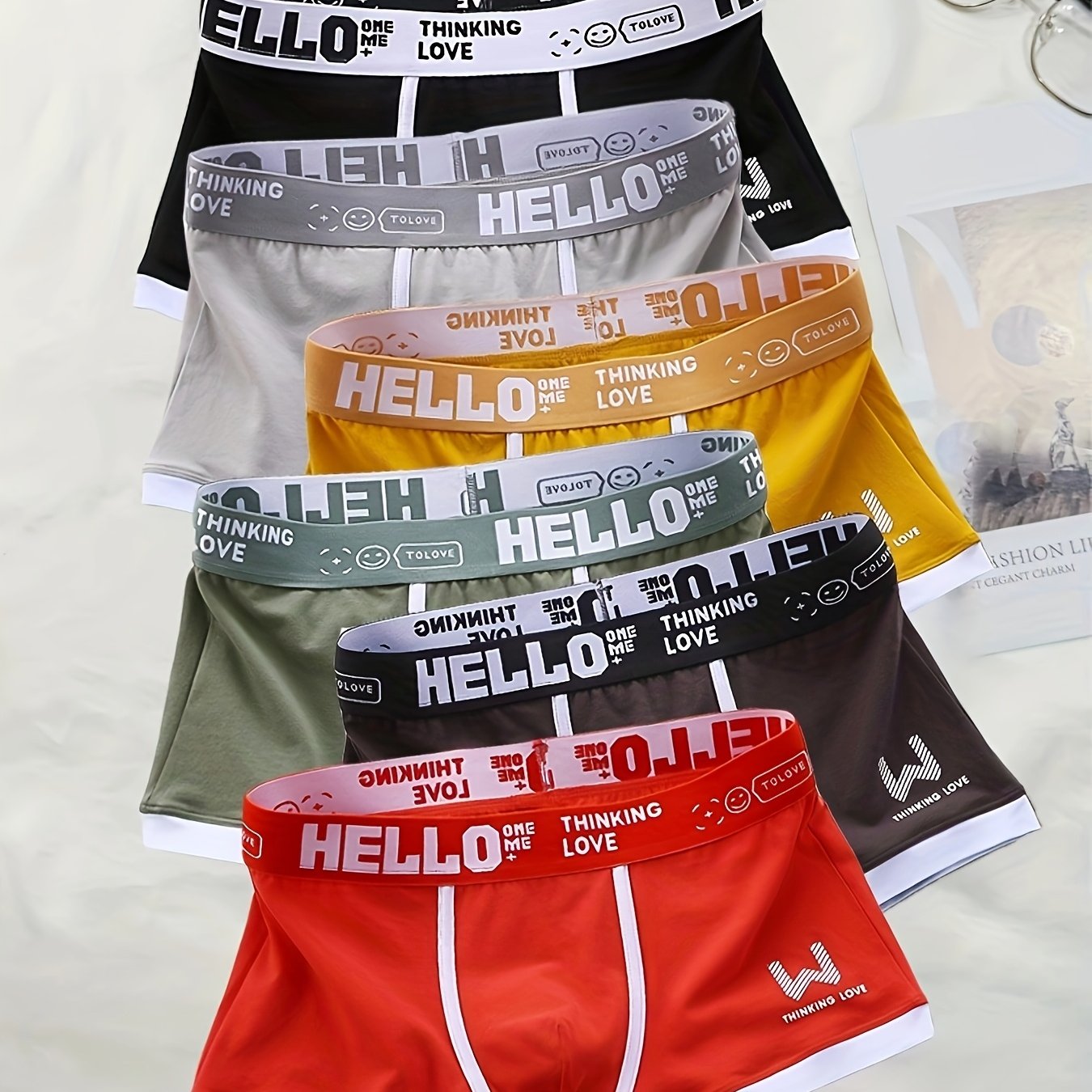 Random 6pcs Men's Athletic Briefs - "hello" Design, Breathable Comfortable For Sports And Fashionable Durable Multicolor Briefs