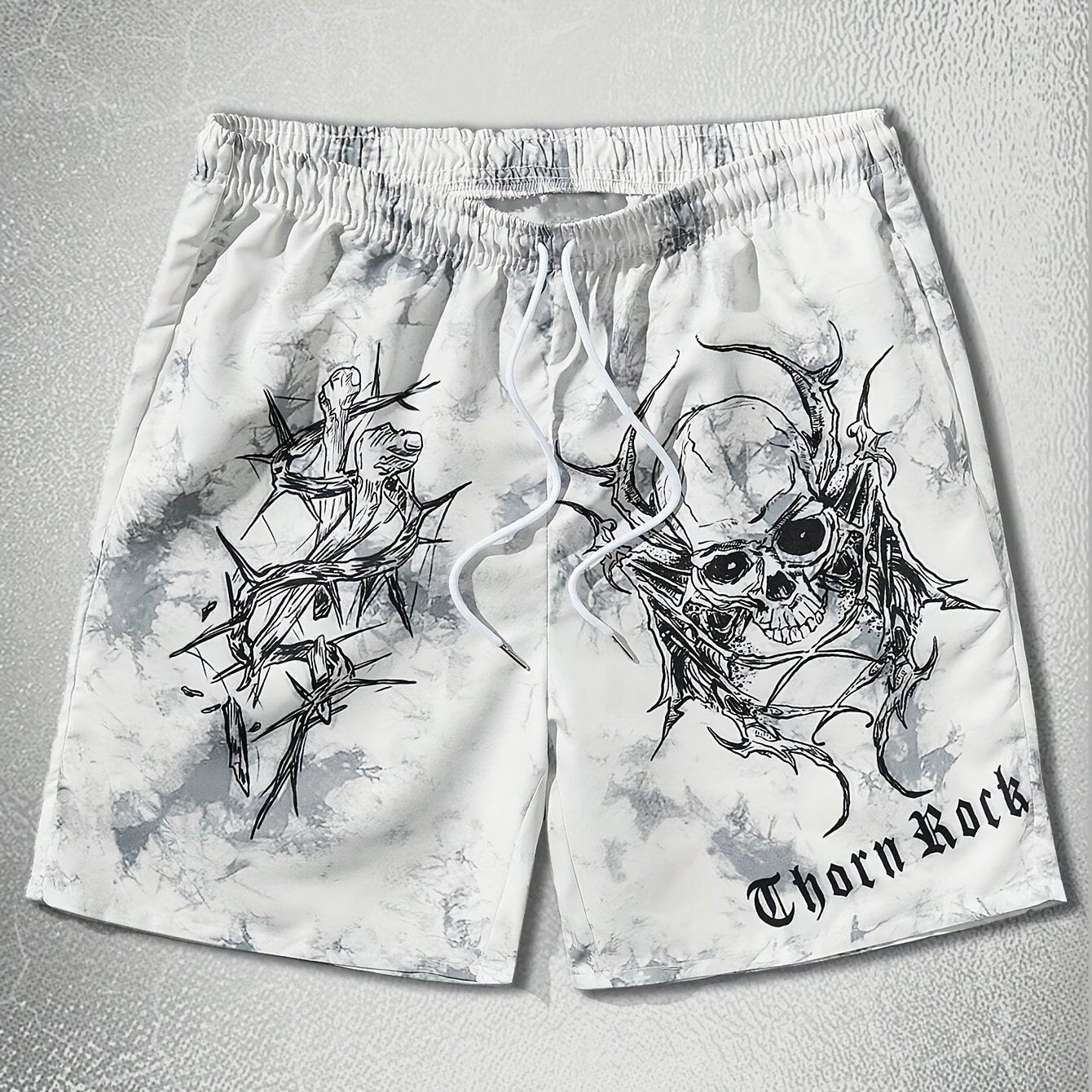TEMU Men's Fashion Print Beach Shorts, Skull Pattern 3d Print - Casual Polyester Drawstring Waistband, Lightweight And Comfortable For Summer, Casual