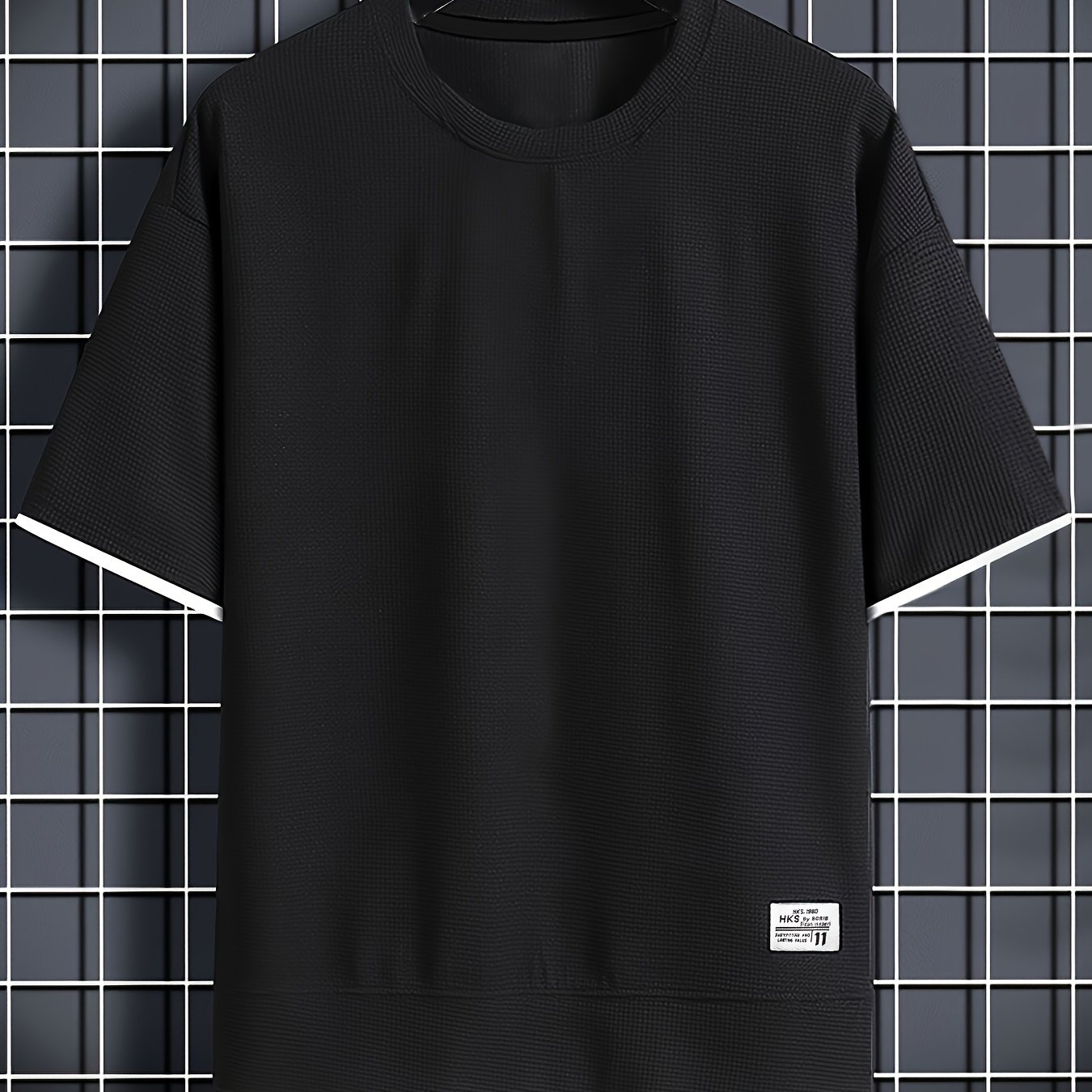 Plus Size Men's Lightweight Waffle Knit Short Sleeve T-shirt - Casual Summer Top With Artificial Layering Design, Round Neck, Polyester, Suitable For Casual Wear