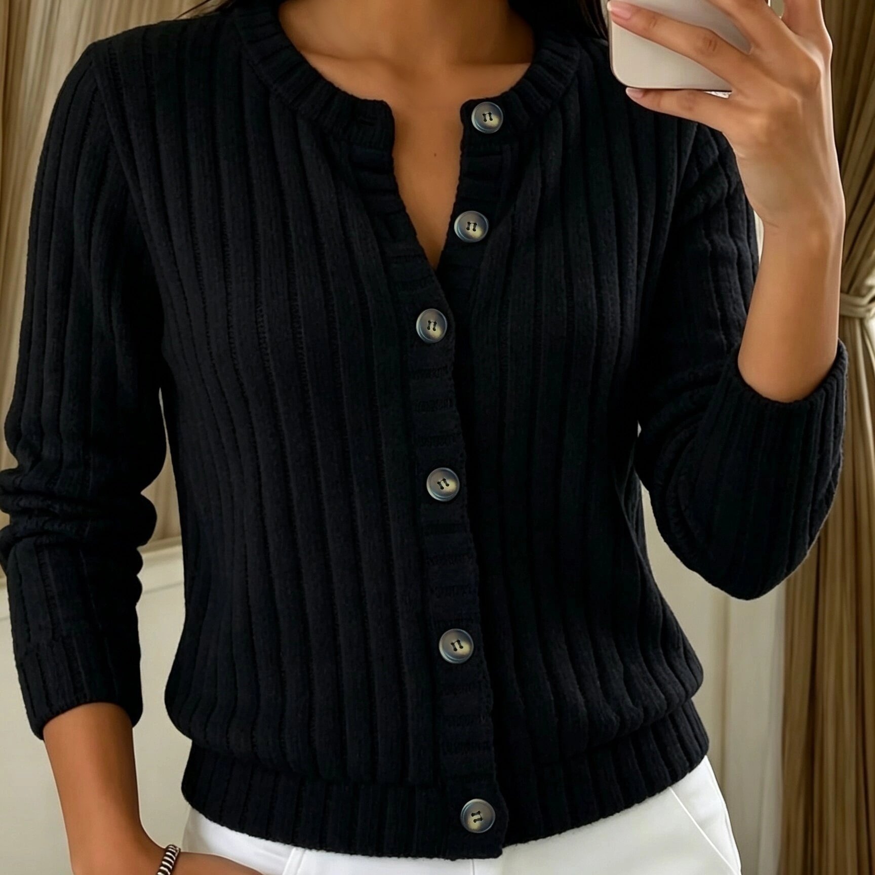 TEMU Haut pull style veste pour femme, automne, fin, cardigan boutonné