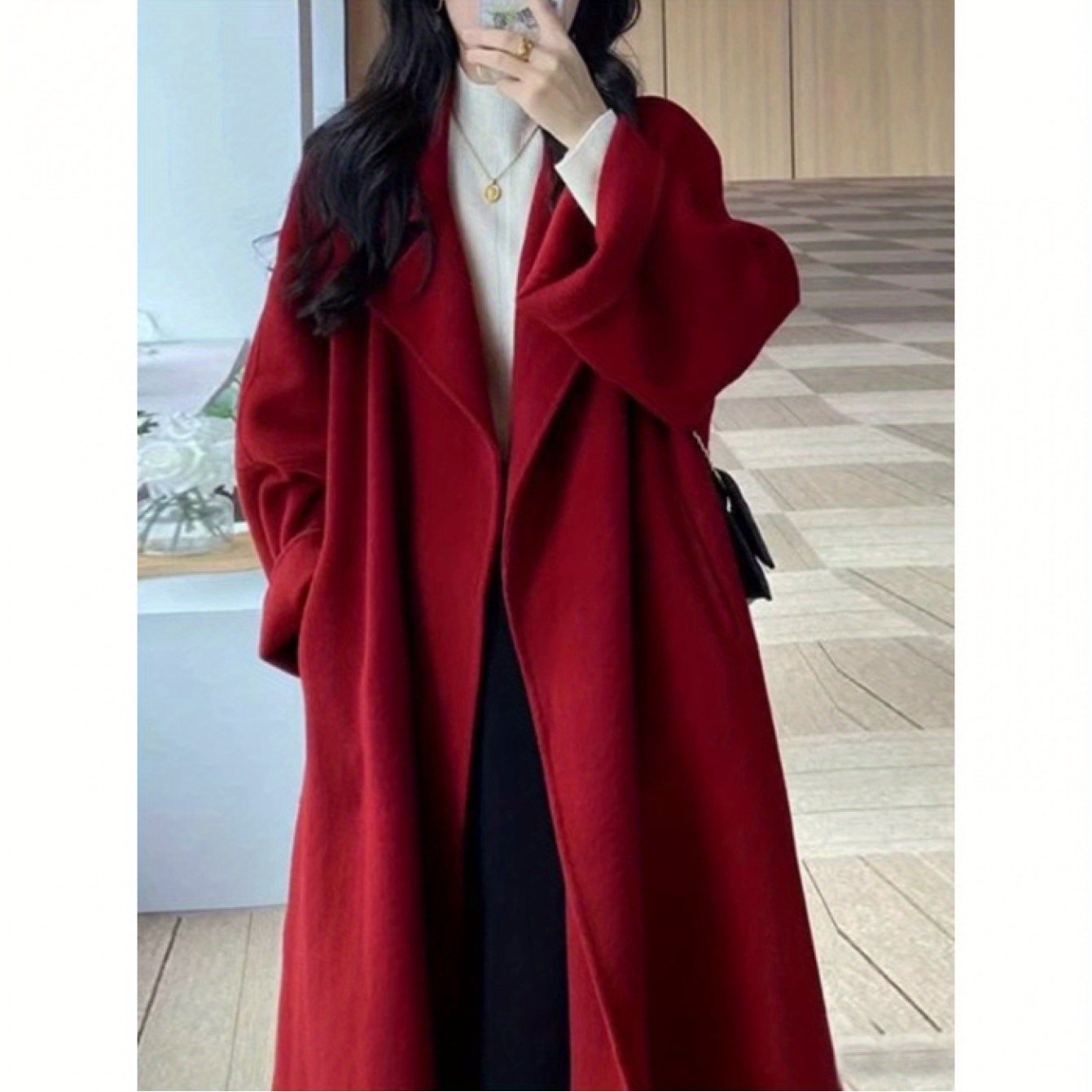 TEMU 1pc Women's Mid-length Coat Belt - Long Woven Polyester / Outerwear