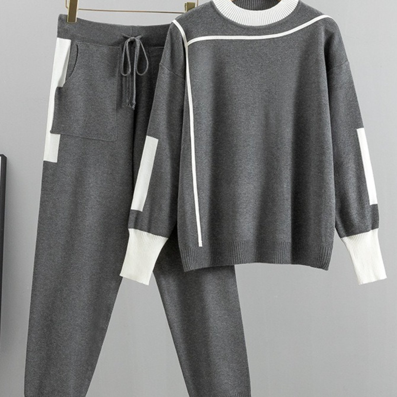TEMU Women's Autumn And Winter New Leisure S Age Reducing Two-piece Set Round Neck Top And Small Leg Pants Set