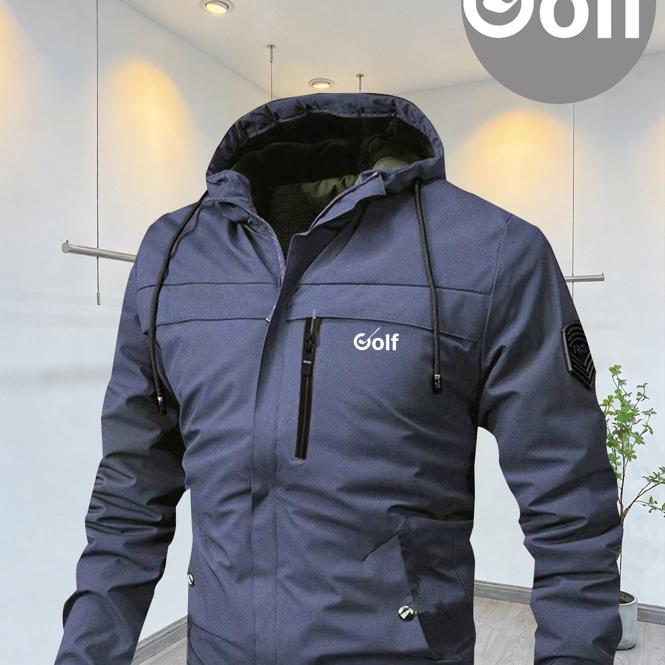 TEMU 2026 Men's Golf Jacket Featuring Golf Pattern Prints, Premium Zippered Pockets And Hood, Trendy Casual Outdoor Sports Jacket, Suitable For