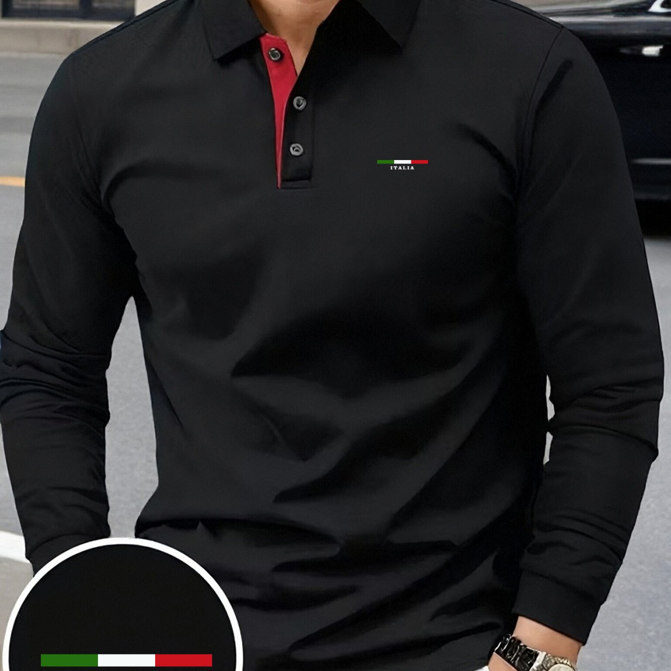 TEMU Polo décontracté à manches longues pour homme grande taille avec motif ITALIA, pour le et l'équitation en extérieur, polo décontracté d'affaires