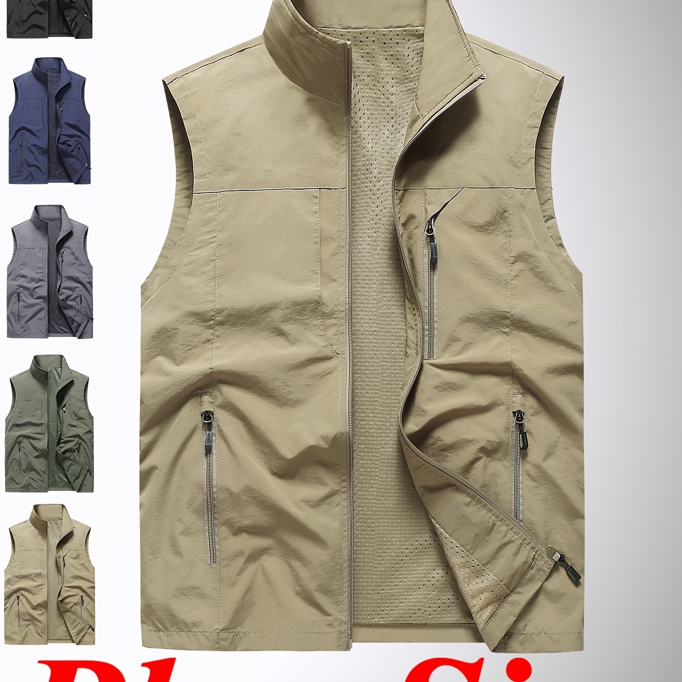 TEMU 0xl-8xl Plus Size Men's Spring Summer Utility Multi-pocket Quick-dry Vest, Optional, , Outdoor Sports Versatile Breathable Comfortable Casual